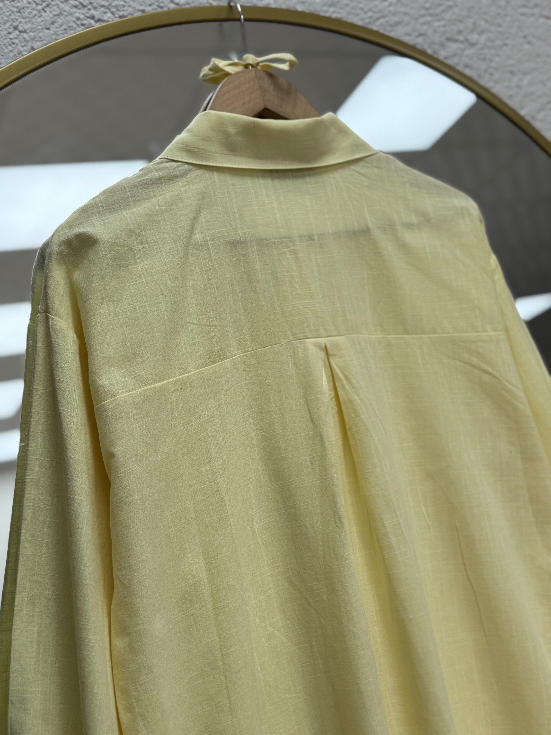 Karmora Bilek Büzgülü Yanları Yırtmaçlı Keten Tunik-EK141.12 Sarı