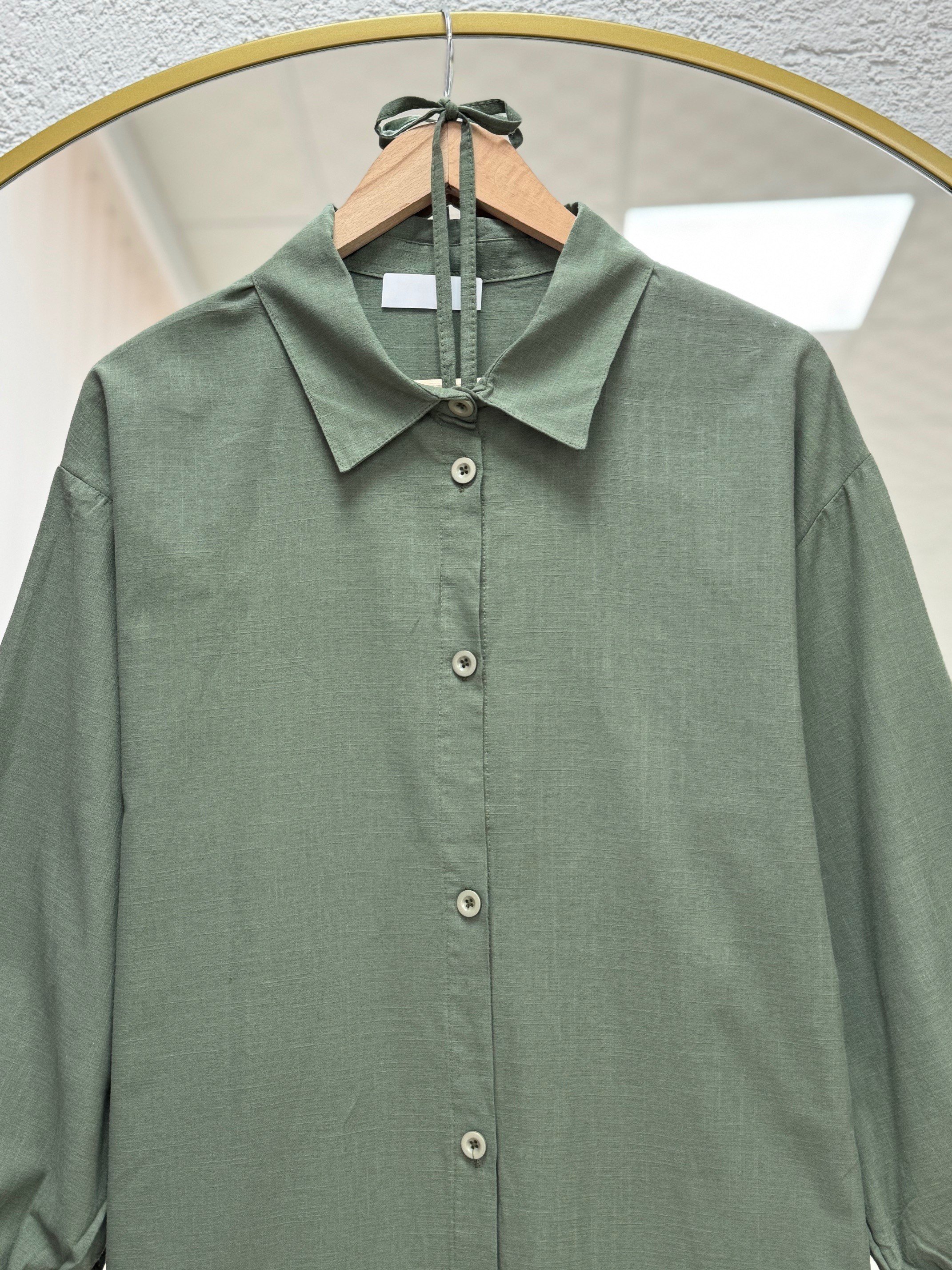 Karmora Bilek Büzgülü Yanları Yırtmaçlı Keten Tunik-EK141.12 Haki