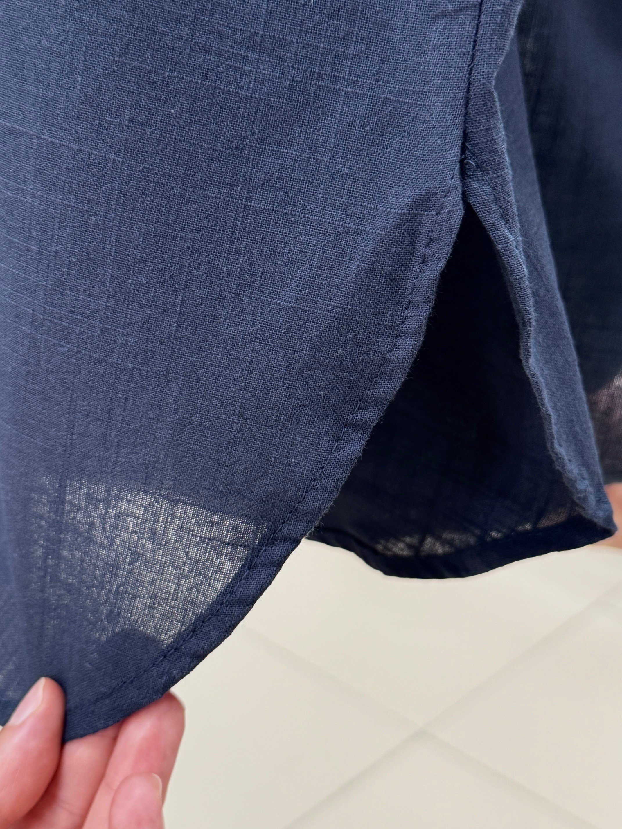 Karmora Bilek Büzgülü Yanları Yırtmaçlı Keten Tunik-EK141.12 Lacivert