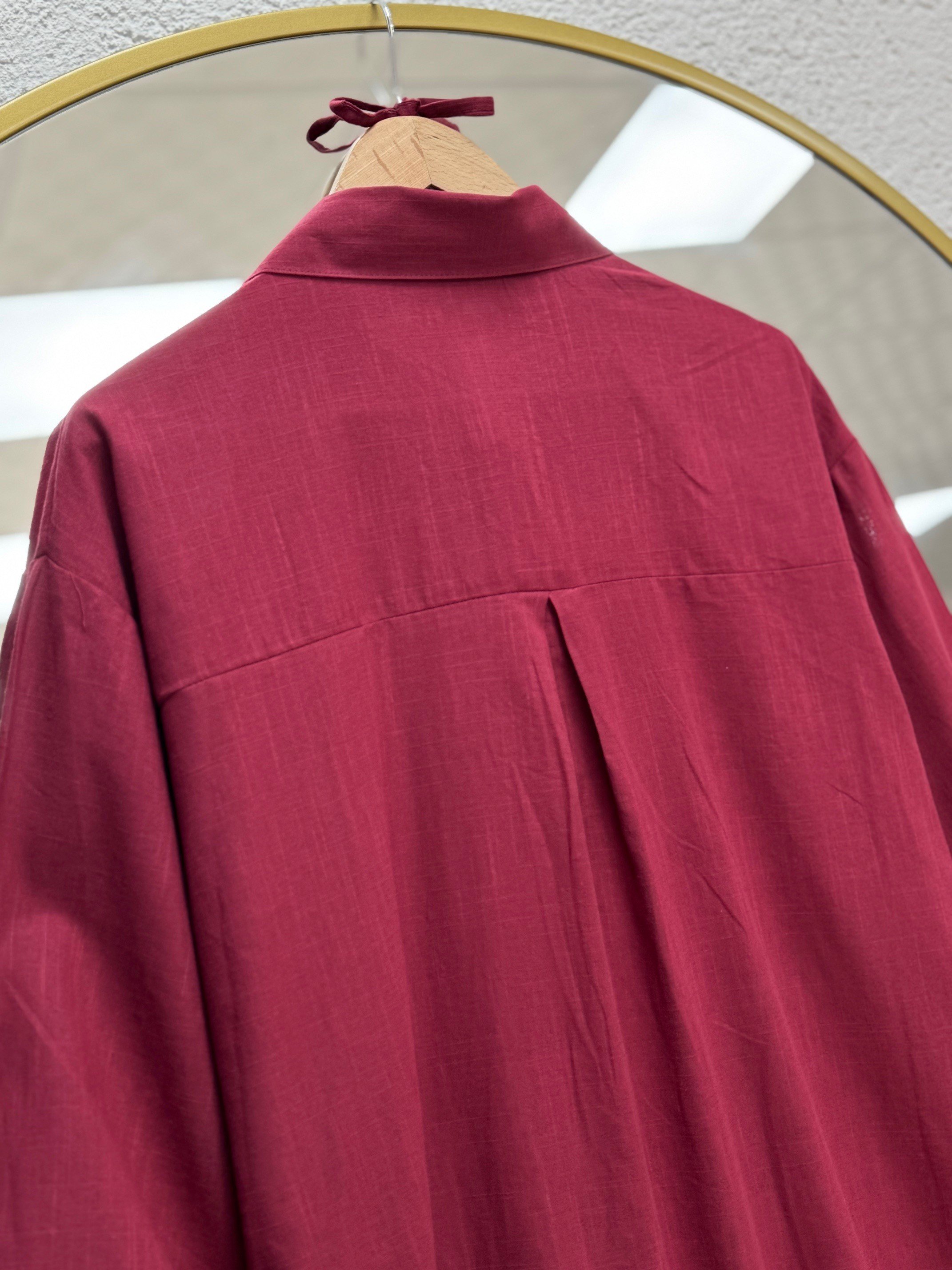 Karmora Bilek Büzgülü Yanları Yırtmaçlı Keten Tunik-EK141.12 Bordo