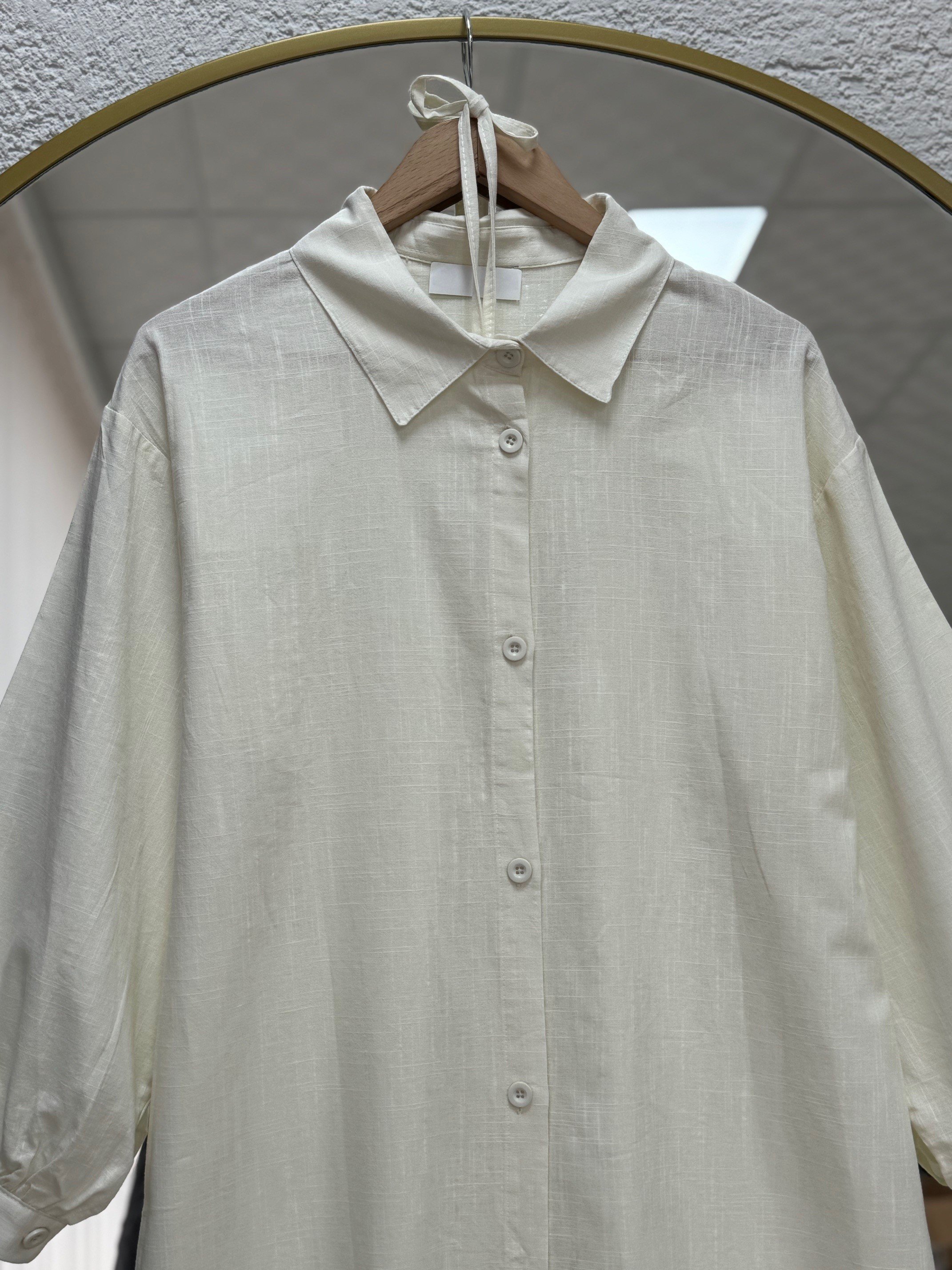 Karmora Bilek Büzgülü Yanları Yırtmaçlı Keten Tunik-EK141.12 Ekru