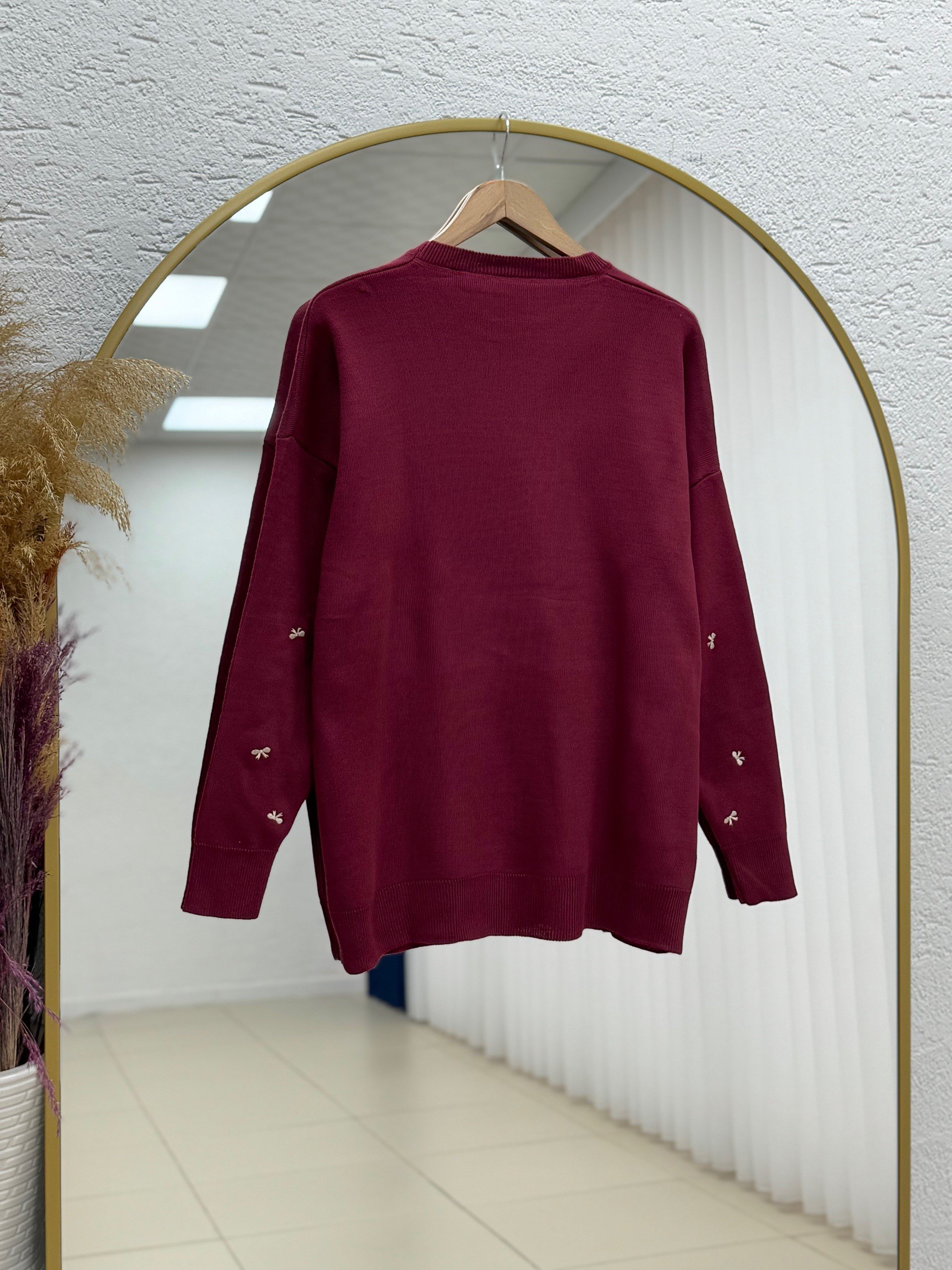 Karuna Fiyonk Detay Örme Kumaş Kazak-SY3251 Bordo