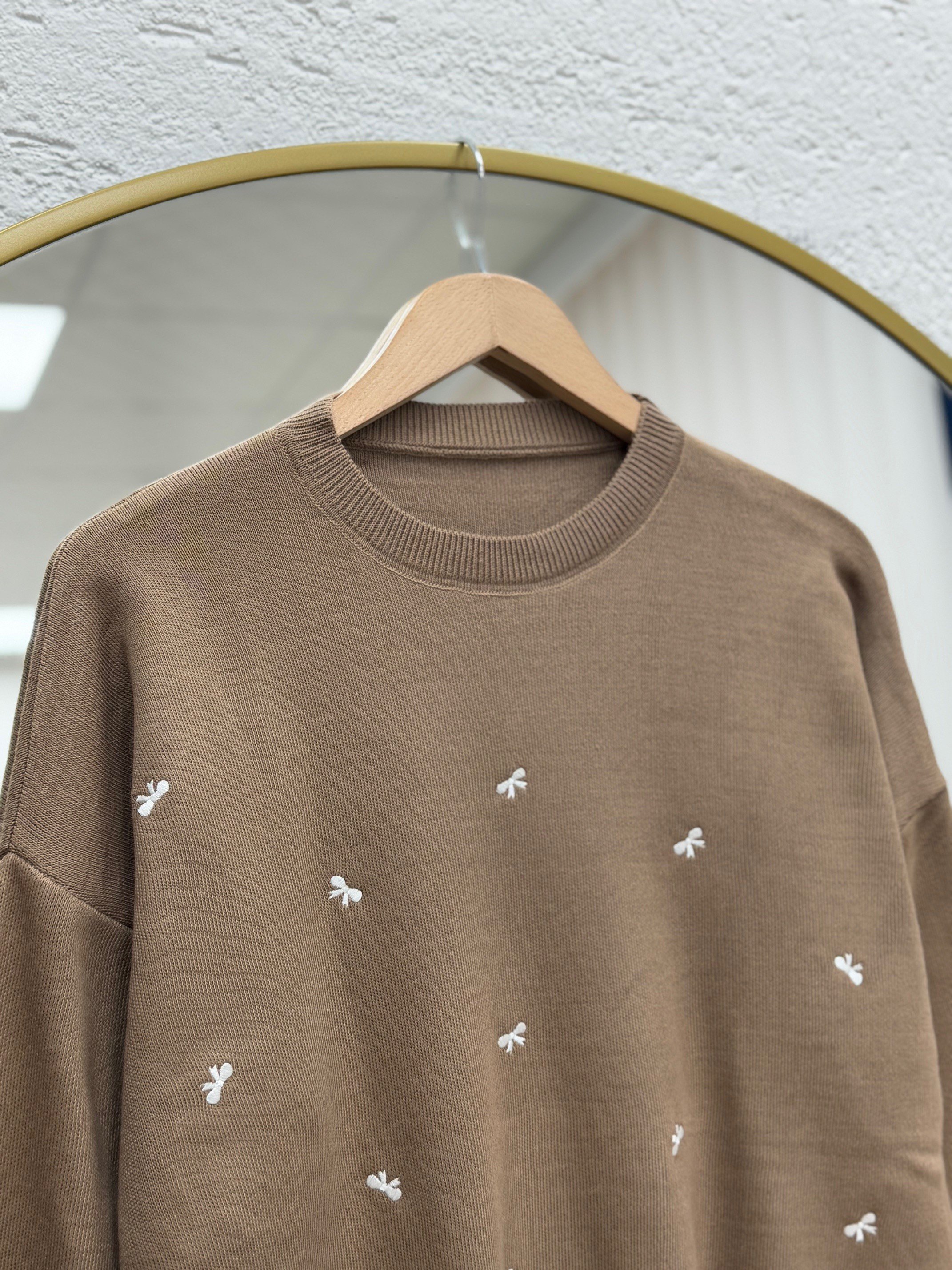 Karuna Fiyonk Detay Örme Kumaş Kazak-SY3251 Sütlü Kahve