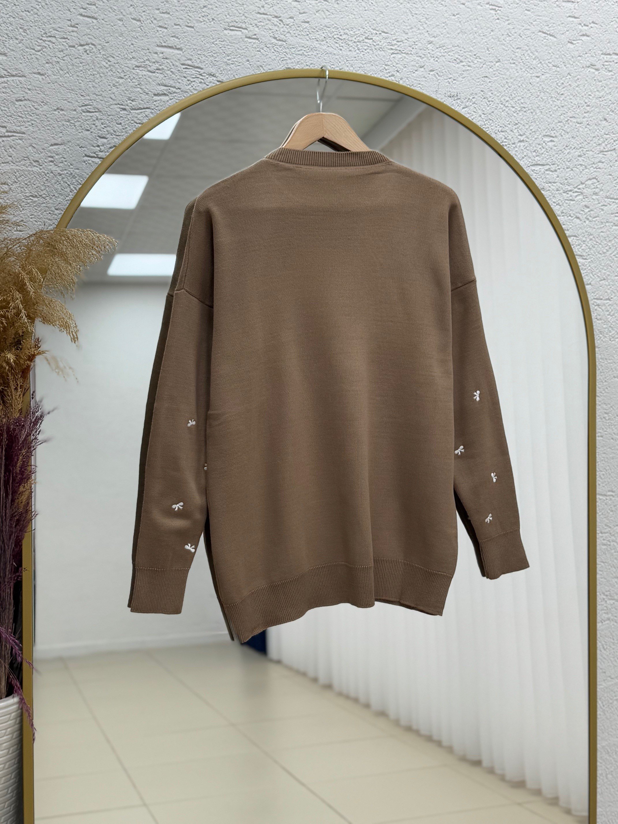 Karuna Fiyonk Detay Örme Kumaş Kazak-SY3251 Sütlü Kahve