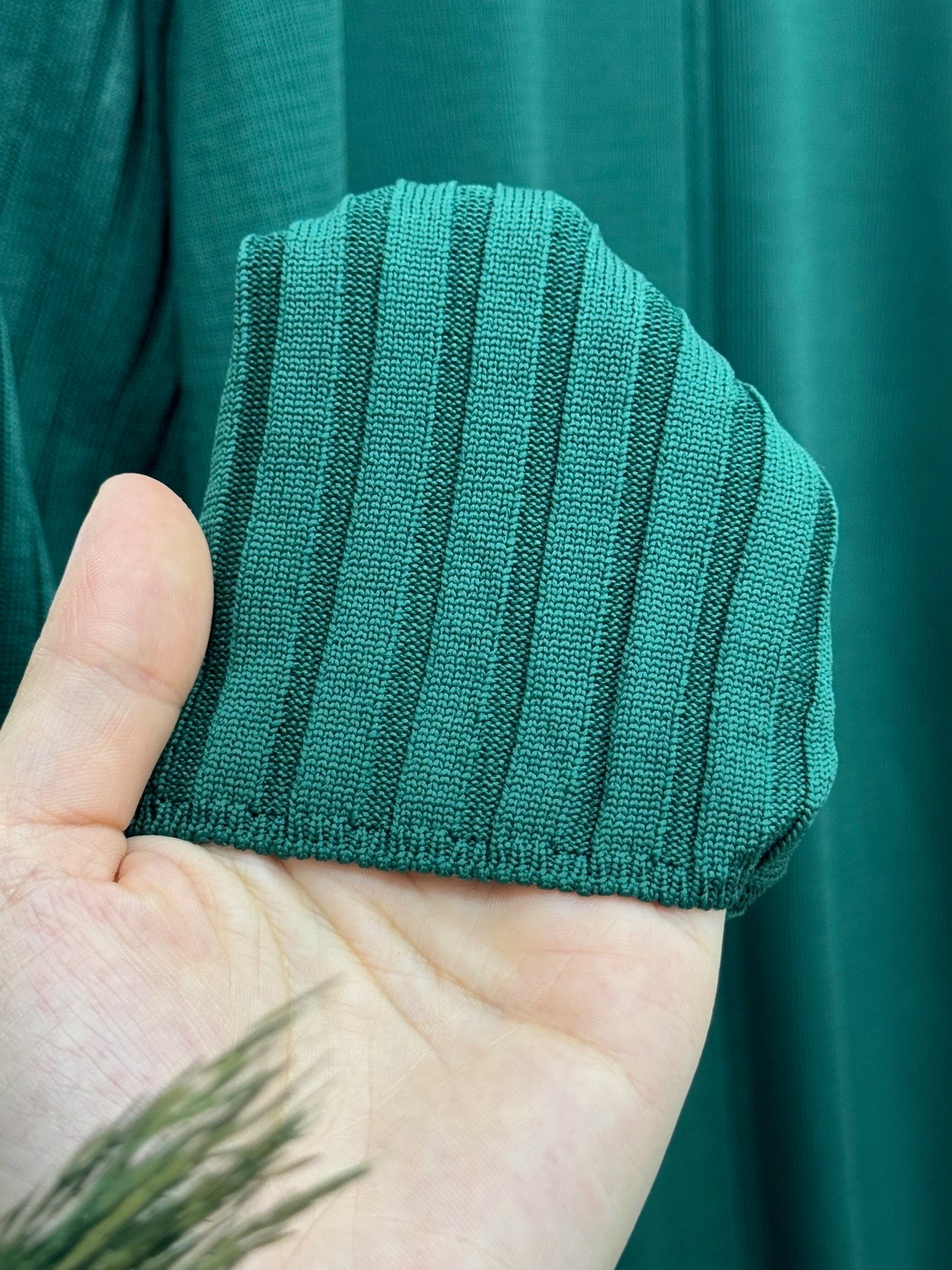 Lamisa Kolu Ve Altı Fitilli Soğuk İp Tunik-SY3191 Zümrüt Yeşili