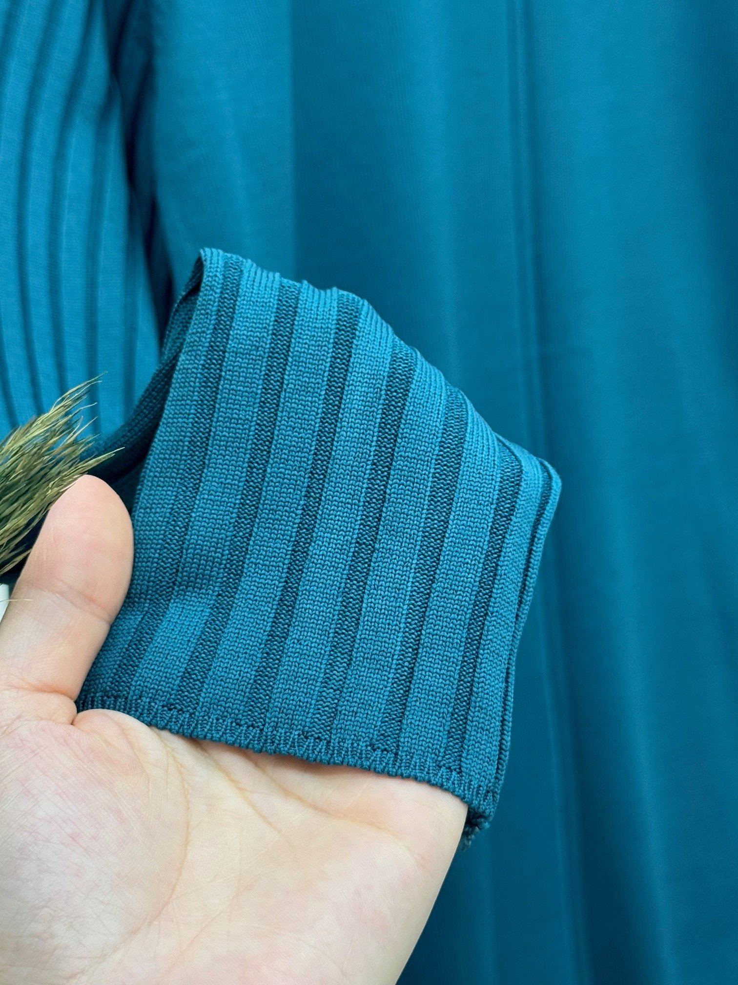 Lamisa Kolu Ve Altı Fitilli Soğuk İp Tunik-SY3191 Petrol Yeşili