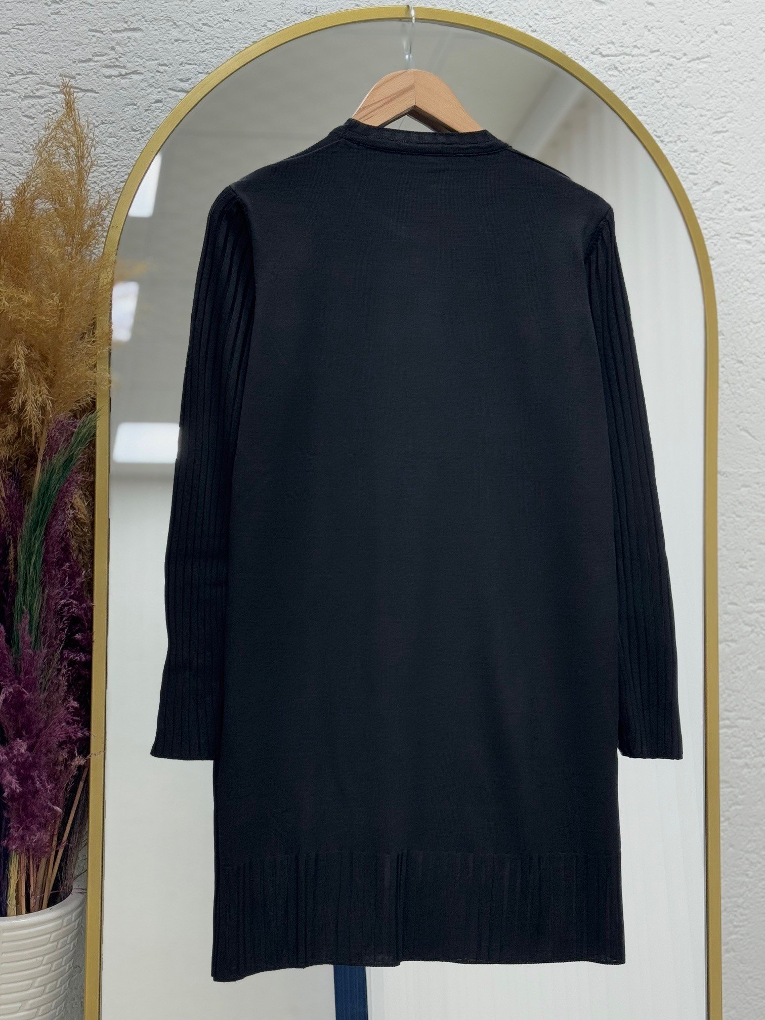 Lamisa Kolu Ve Altı Fitilli Soğuk İp Tunik-SY3191 Siyah