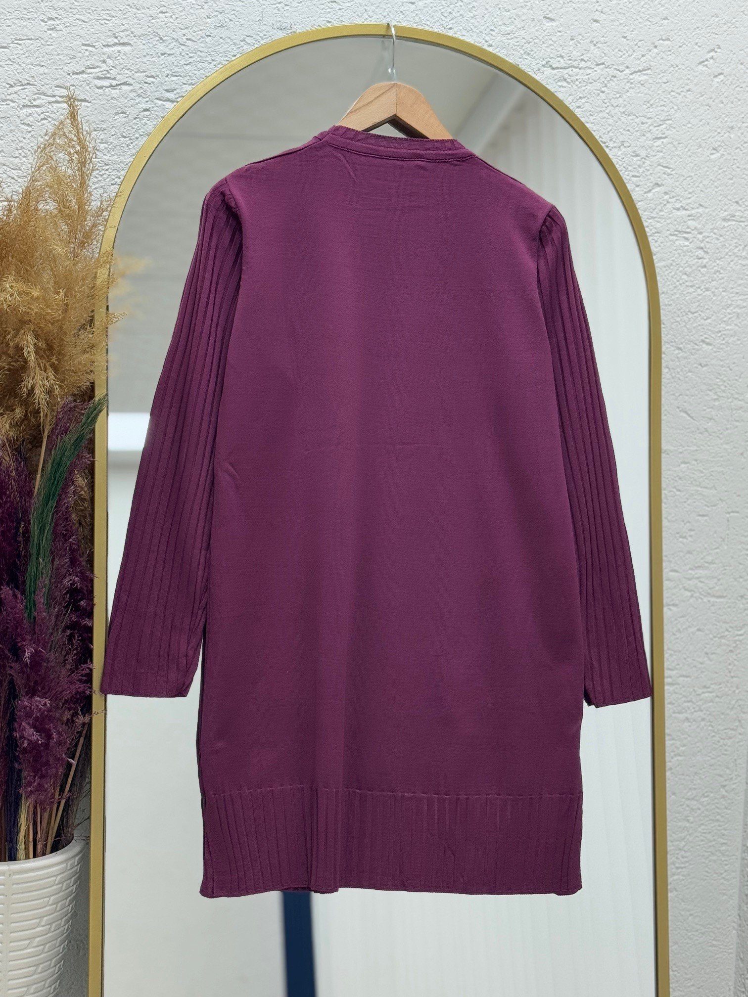 Lamisa Kolu Ve Altı Fitilli Soğuk İp Tunik-SY3191 Mürdüm