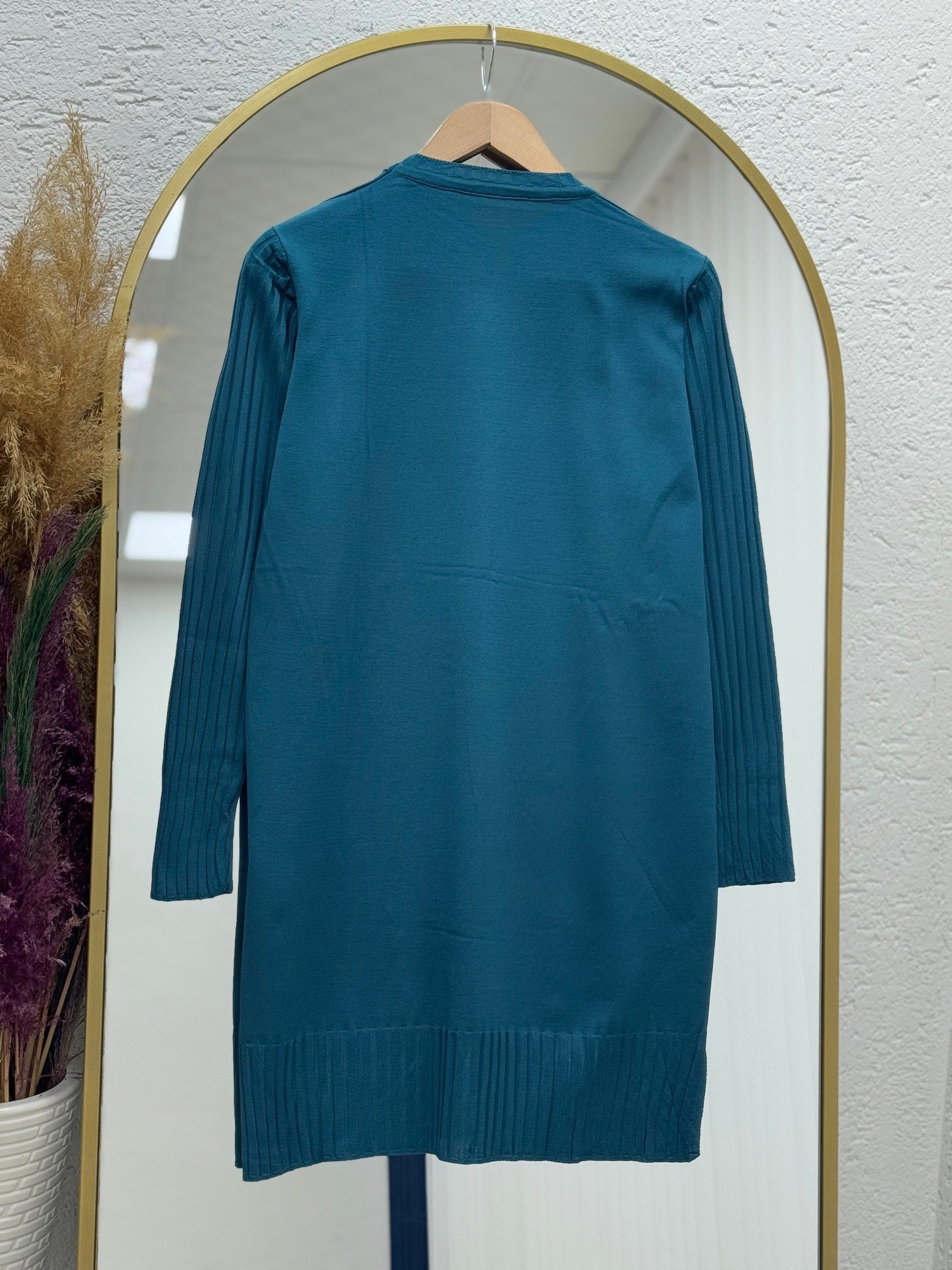 Lamisa Kolu Ve Altı Fitilli Soğuk İp Tunik-SY3191 Petrol Yeşili