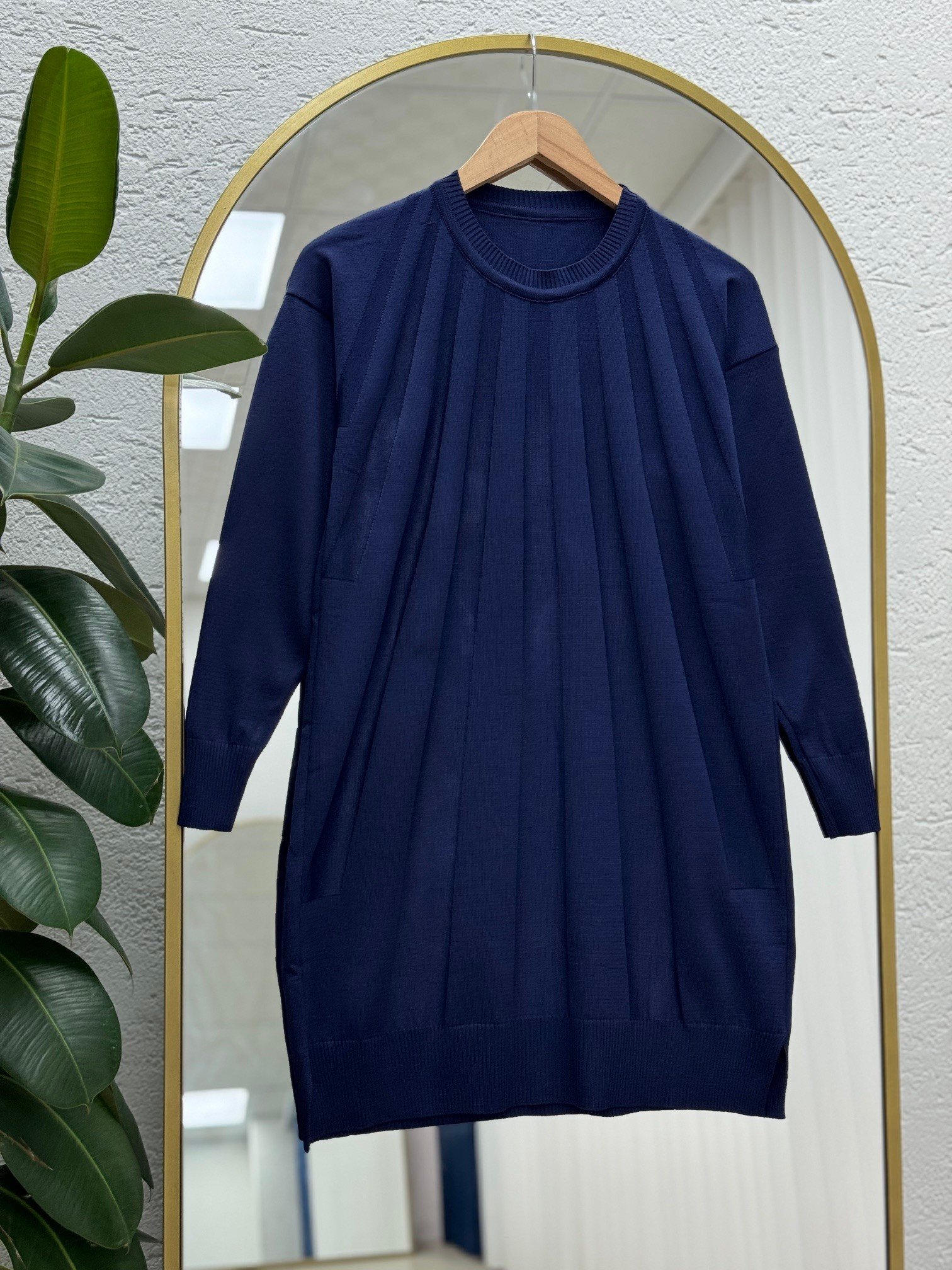 Lamista Kendinden Geçişli Soğuk İp Tunik-SY3190 Lacivert