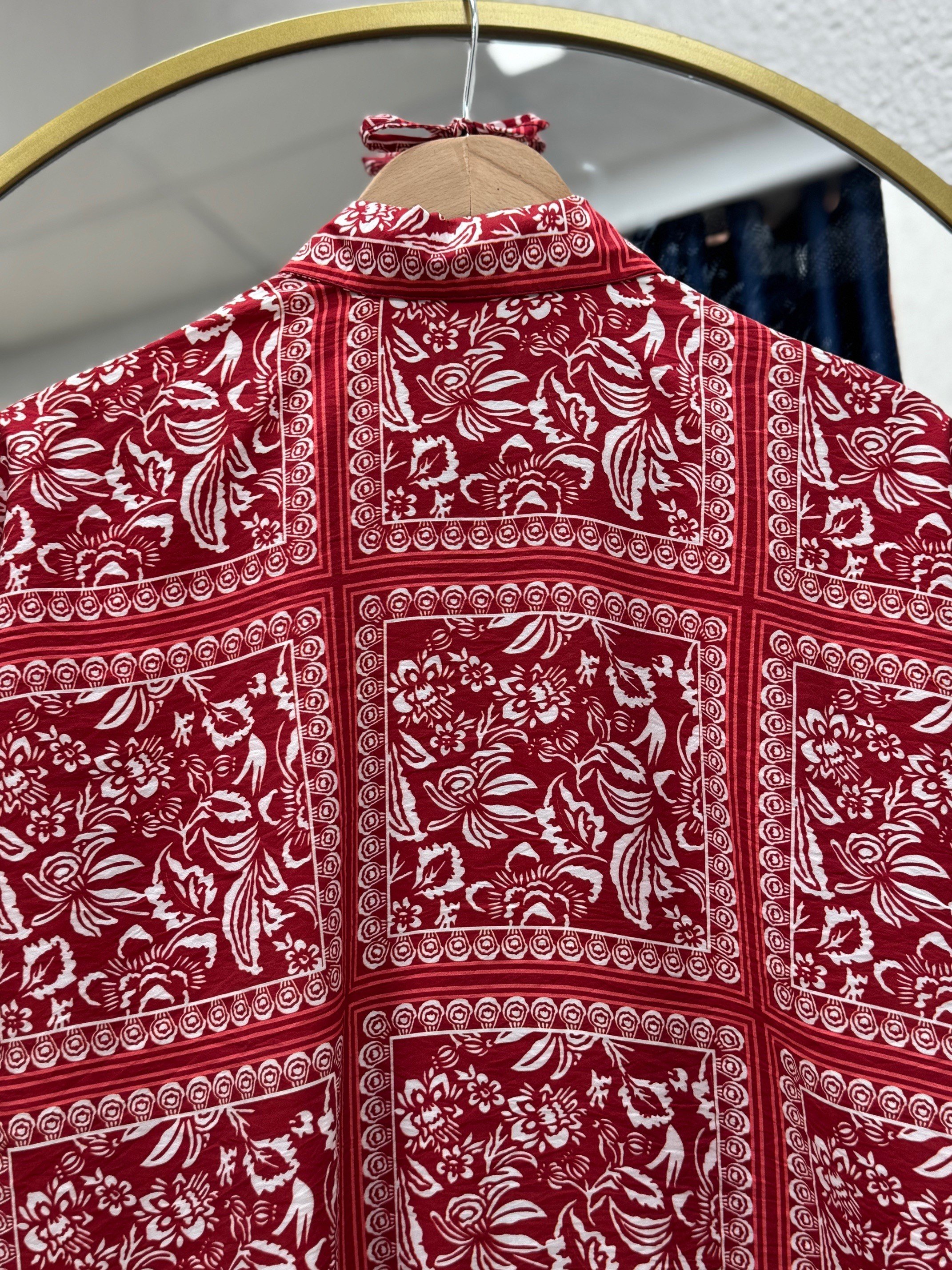 Lamyla Etnik Desen Bağcıklı Kısa Gömlek-PE266 Kırmızı