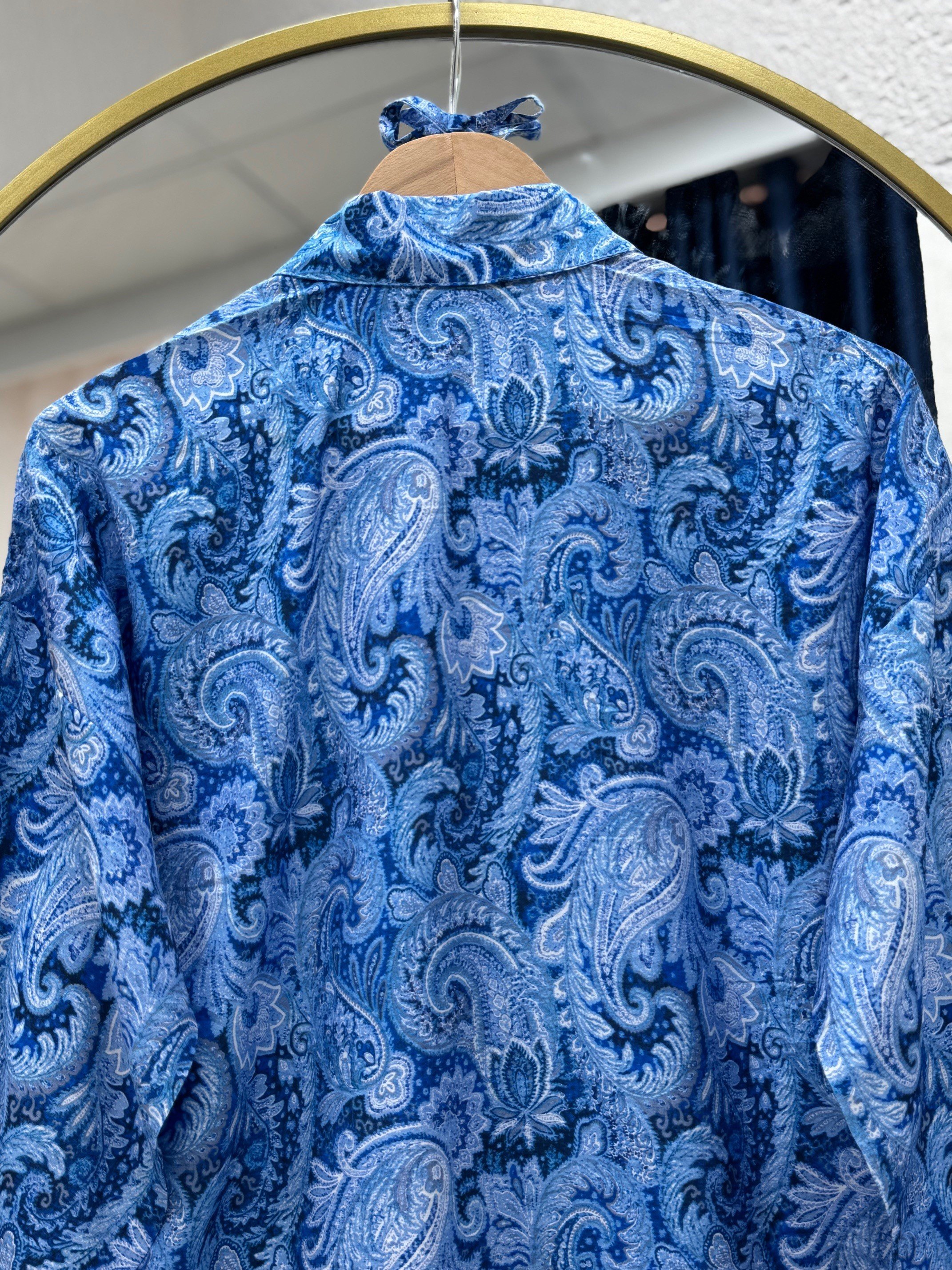 Lamyla Etnik Desen Bağcıklı Kısa Gömlek-PE266 İndigo