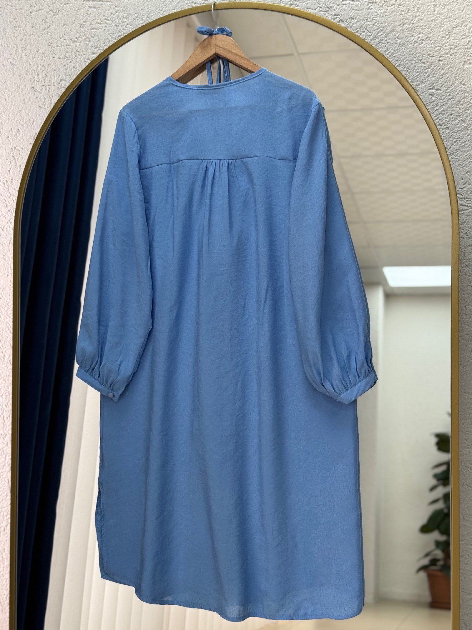 Lunana Önü Düğmeli Biyeli Modal Cupra Uzun Tunik-EK612 Mavi