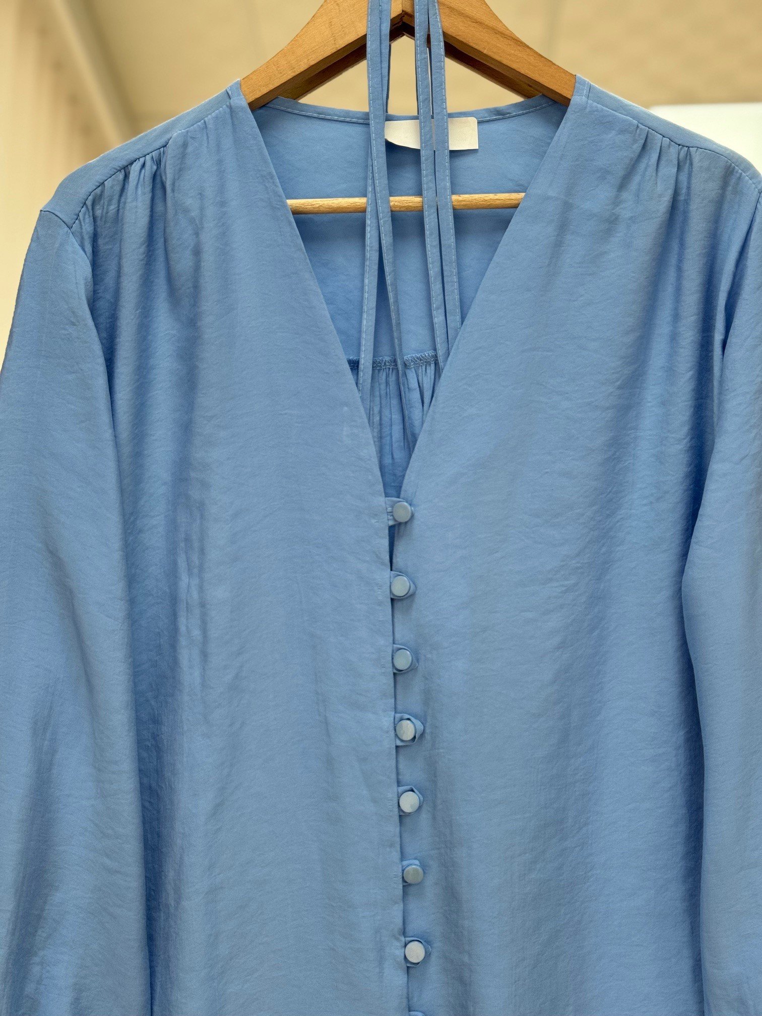 Lunana Önü Düğmeli Biyeli Modal Cupra Uzun Tunik-EK612 Mavi