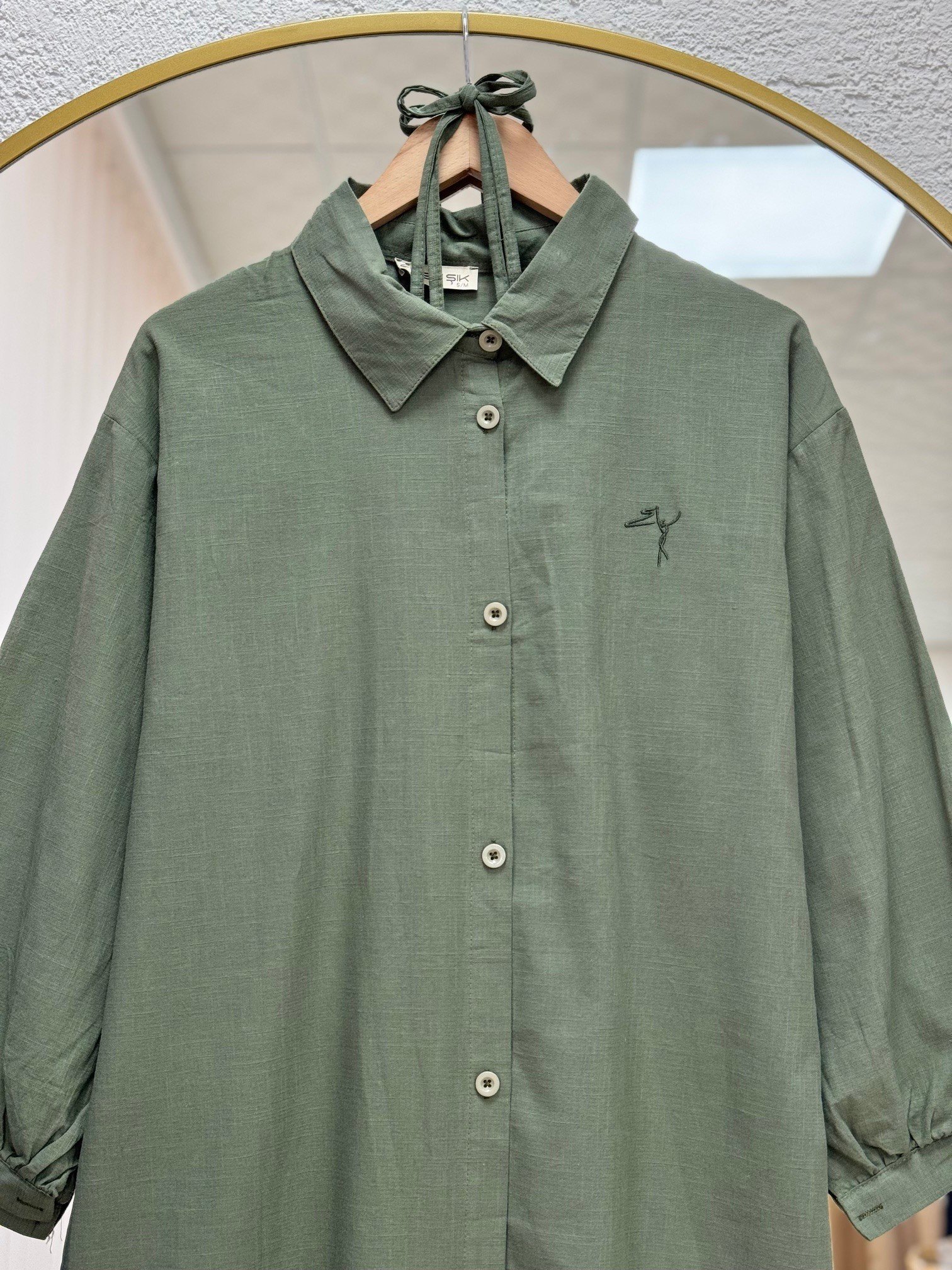 Lunara Bilek Büzgülü Nakışlı Keten Tunik-EK141.19 Haki