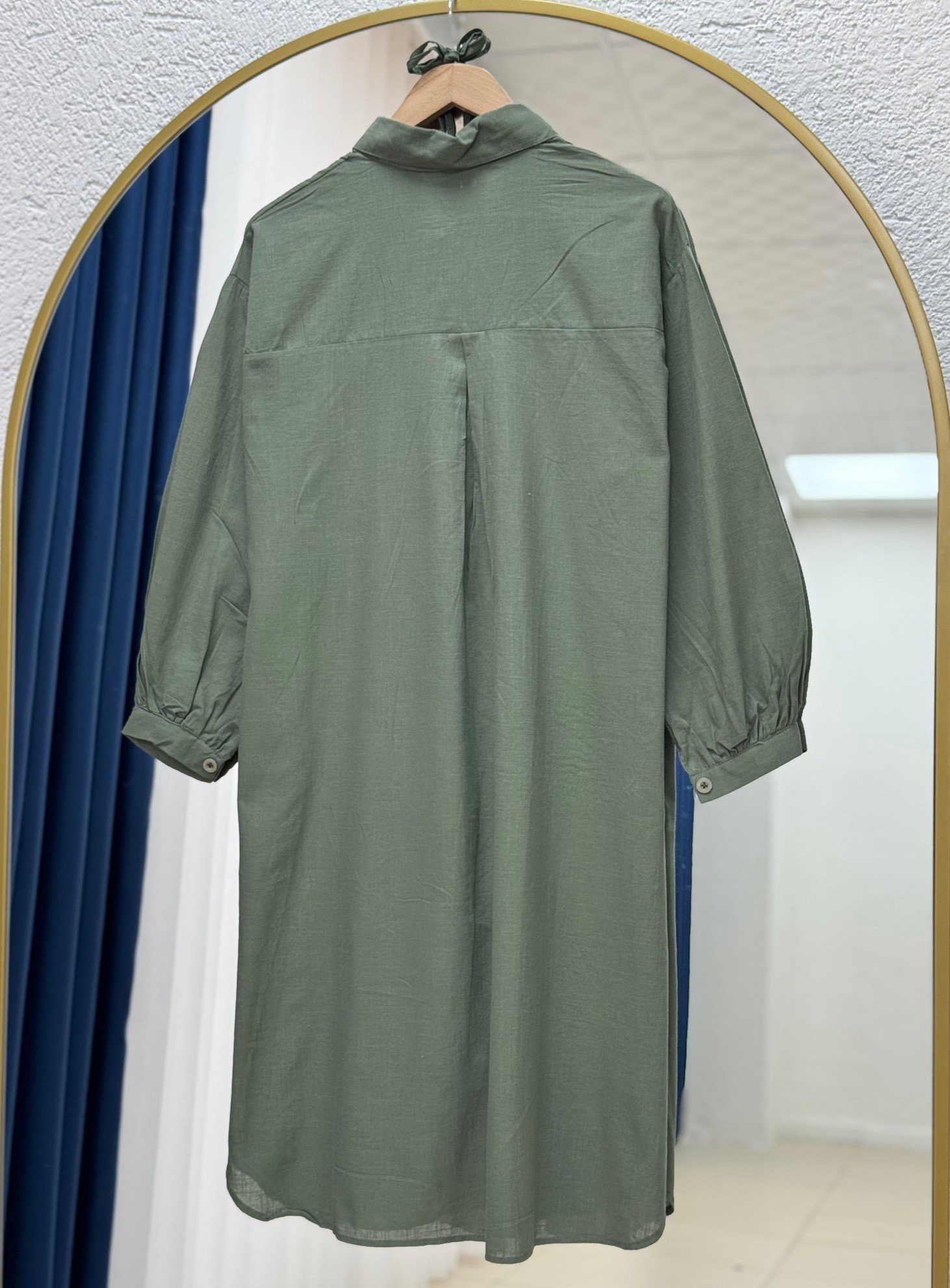 Lunara Bilek Büzgülü Nakışlı Keten Tunik-EK141.19 Haki