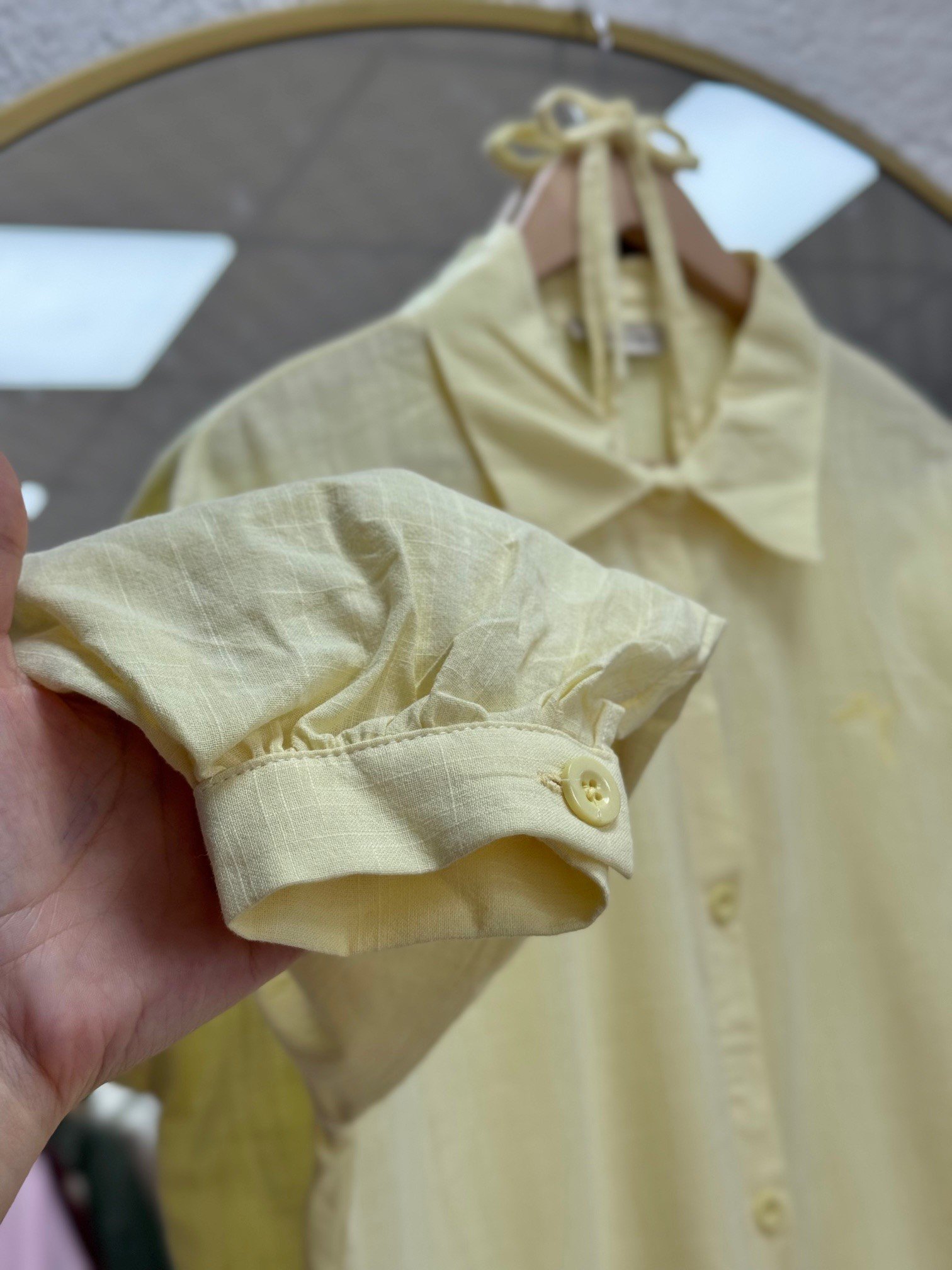 Lunara Bilek Büzgülü Nakışlı Keten Tunik-EK141.19 Sarı