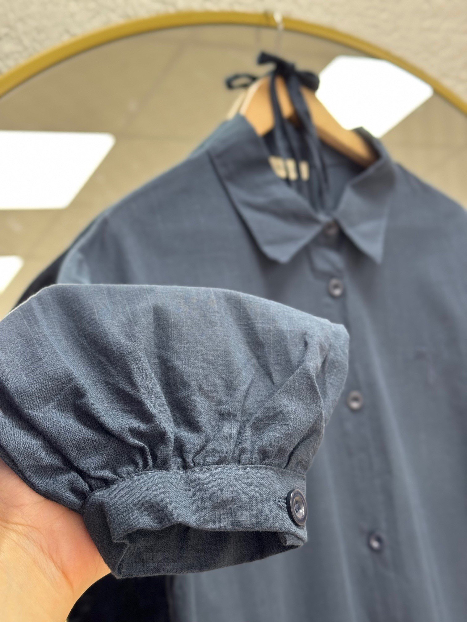 Lunara Bilek Büzgülü Nakışlı Keten Tunik-EK141.19 Lacivert