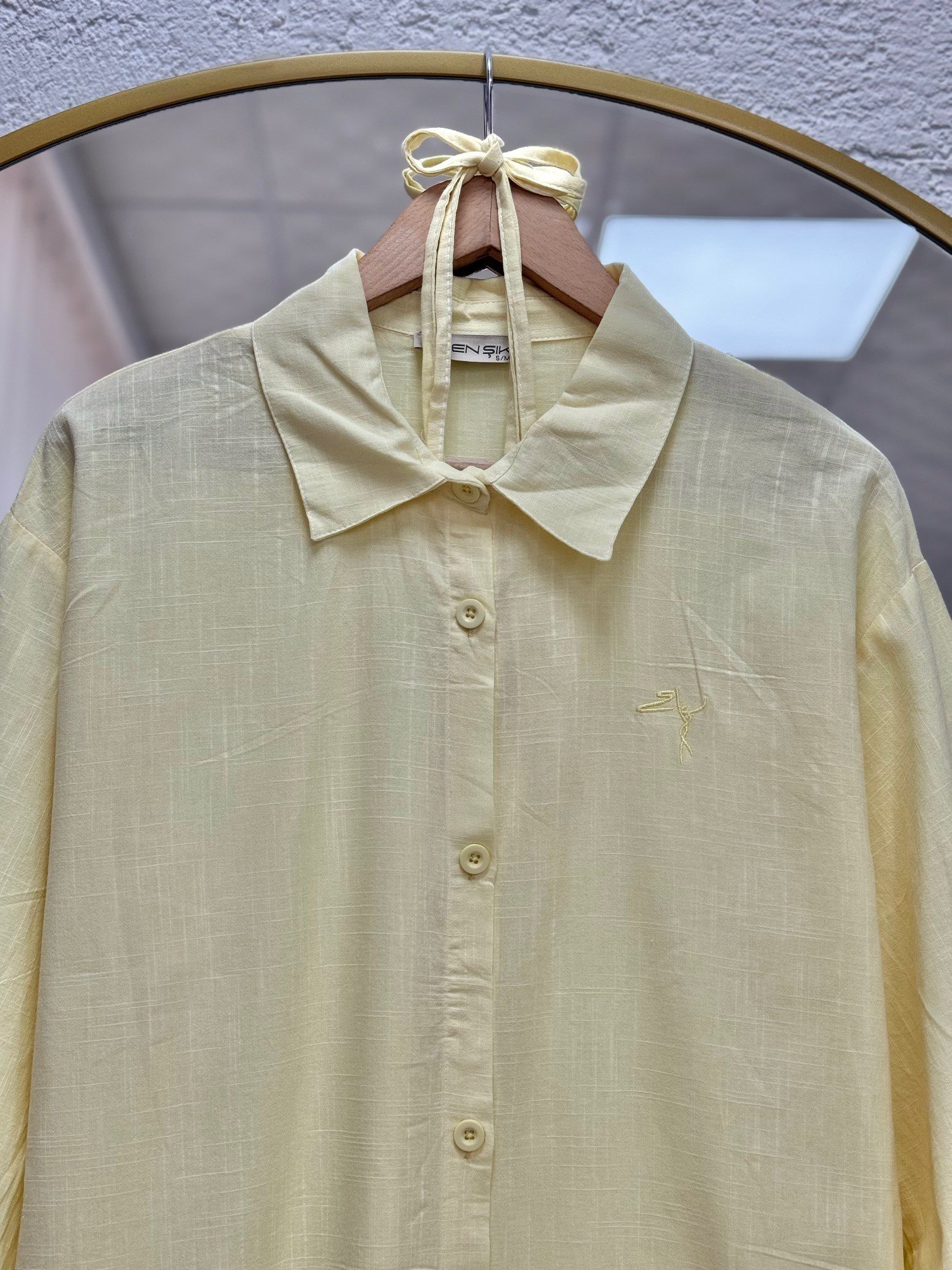 Lunara Bilek Büzgülü Nakışlı Keten Tunik-EK141.19 Sarı