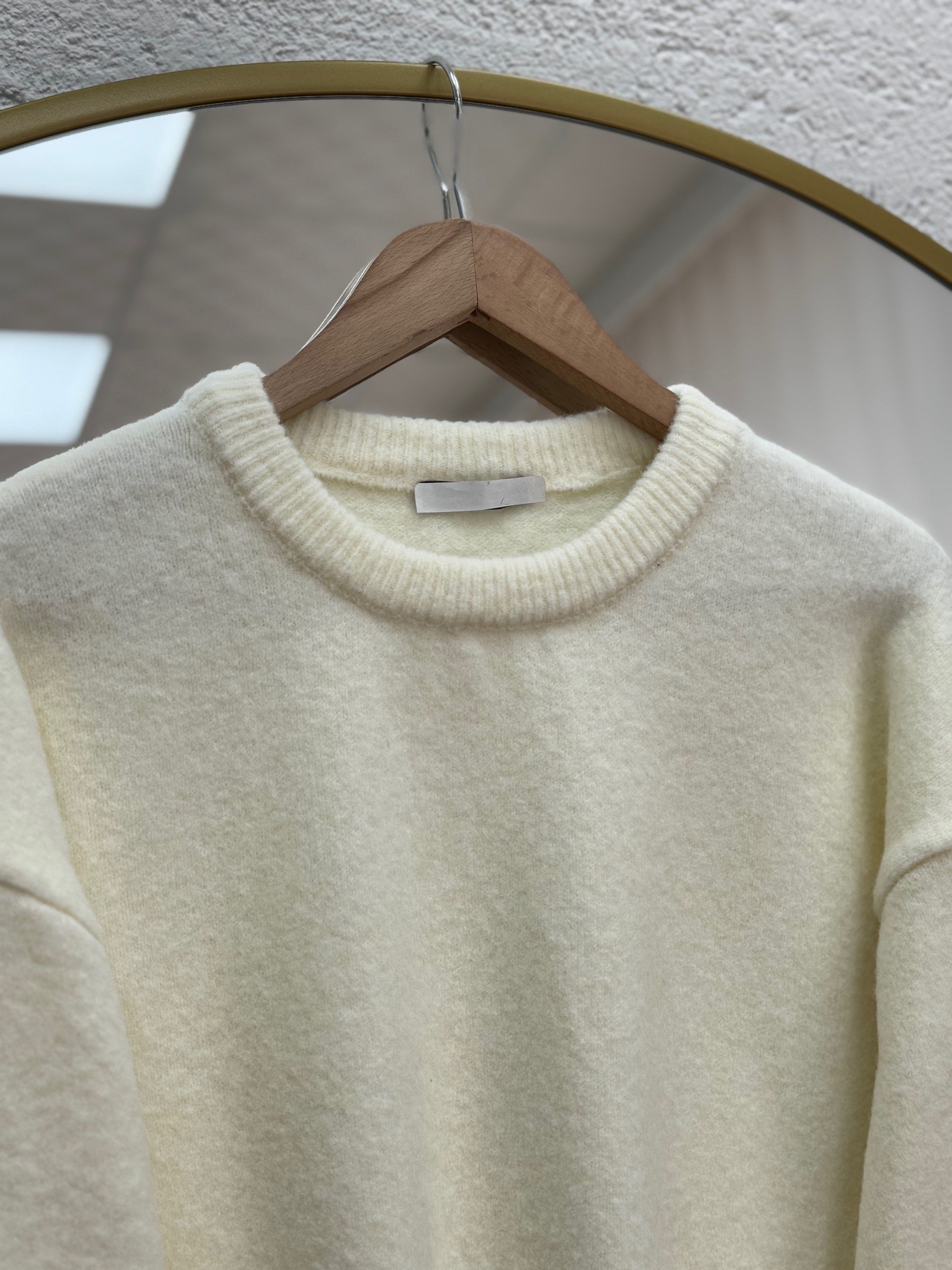 Mahin Altı ve Kol Ucu Fitilli Triko Kazak-Zİ7014 Beyaz