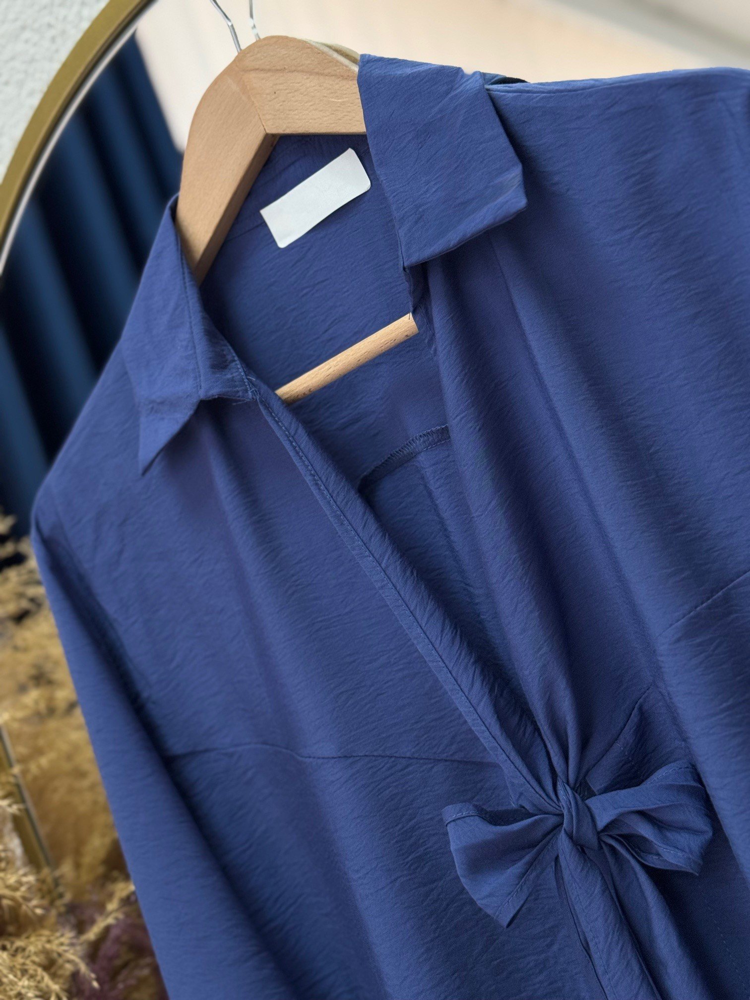 Marera Ön Bağlamalı Yaka Detay Modal Kimono-ZN1707 Lacivert