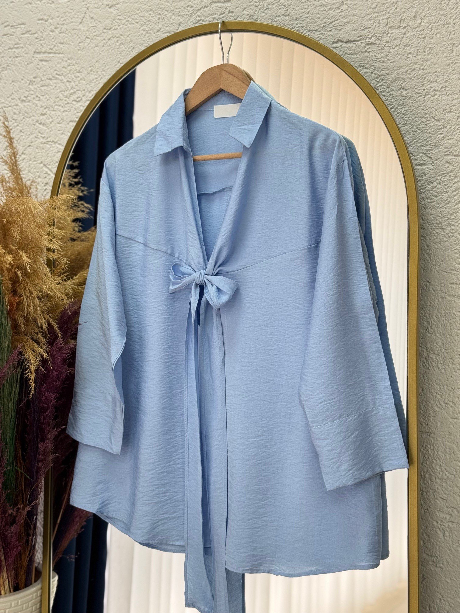 Marera Ön Bağlamalı Yaka Detay Modal Kimono-ZN1707 Mavi