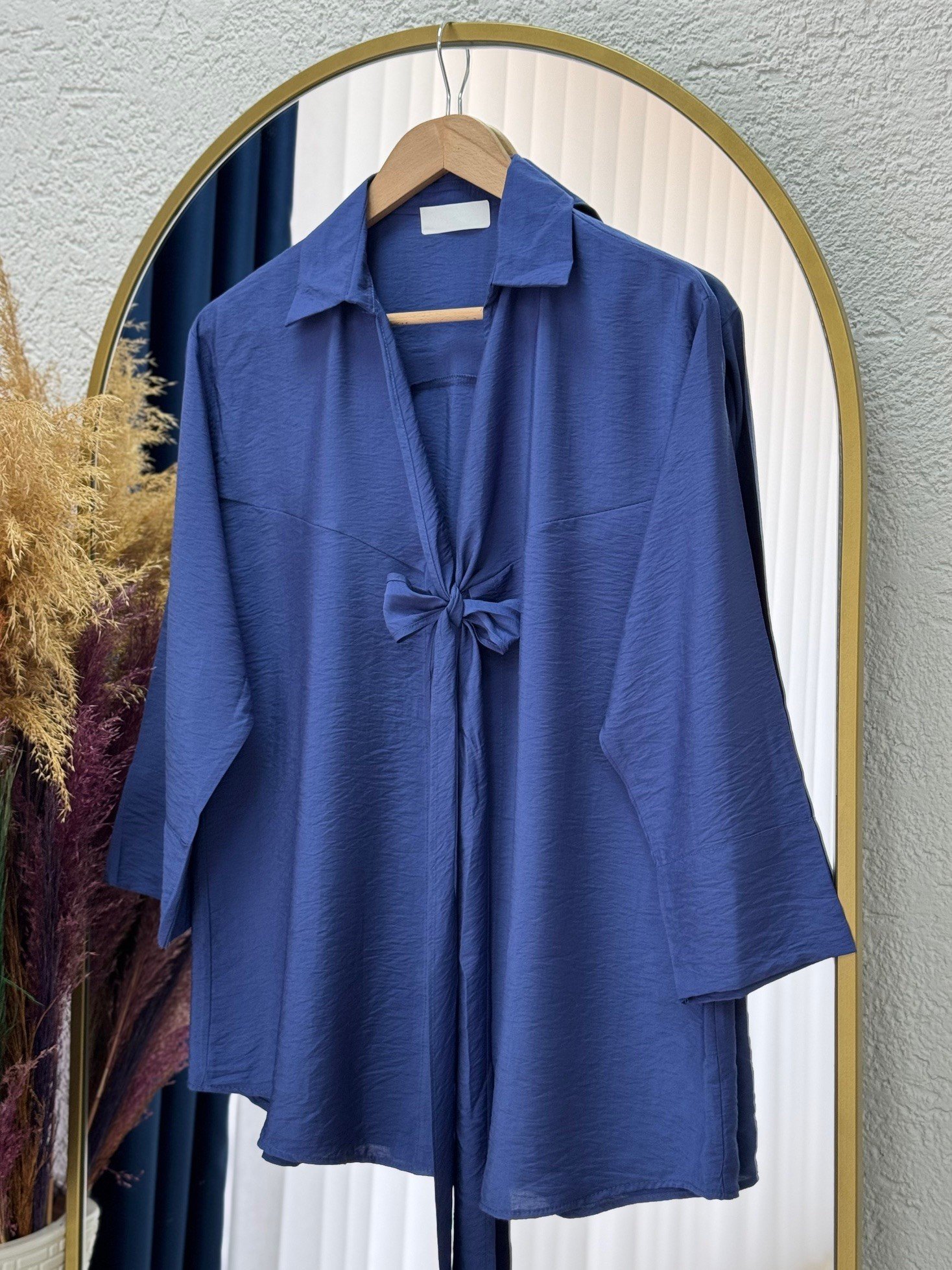 Marera Ön Bağlamalı Yaka Detay Modal Kimono-ZN1707 Lacivert