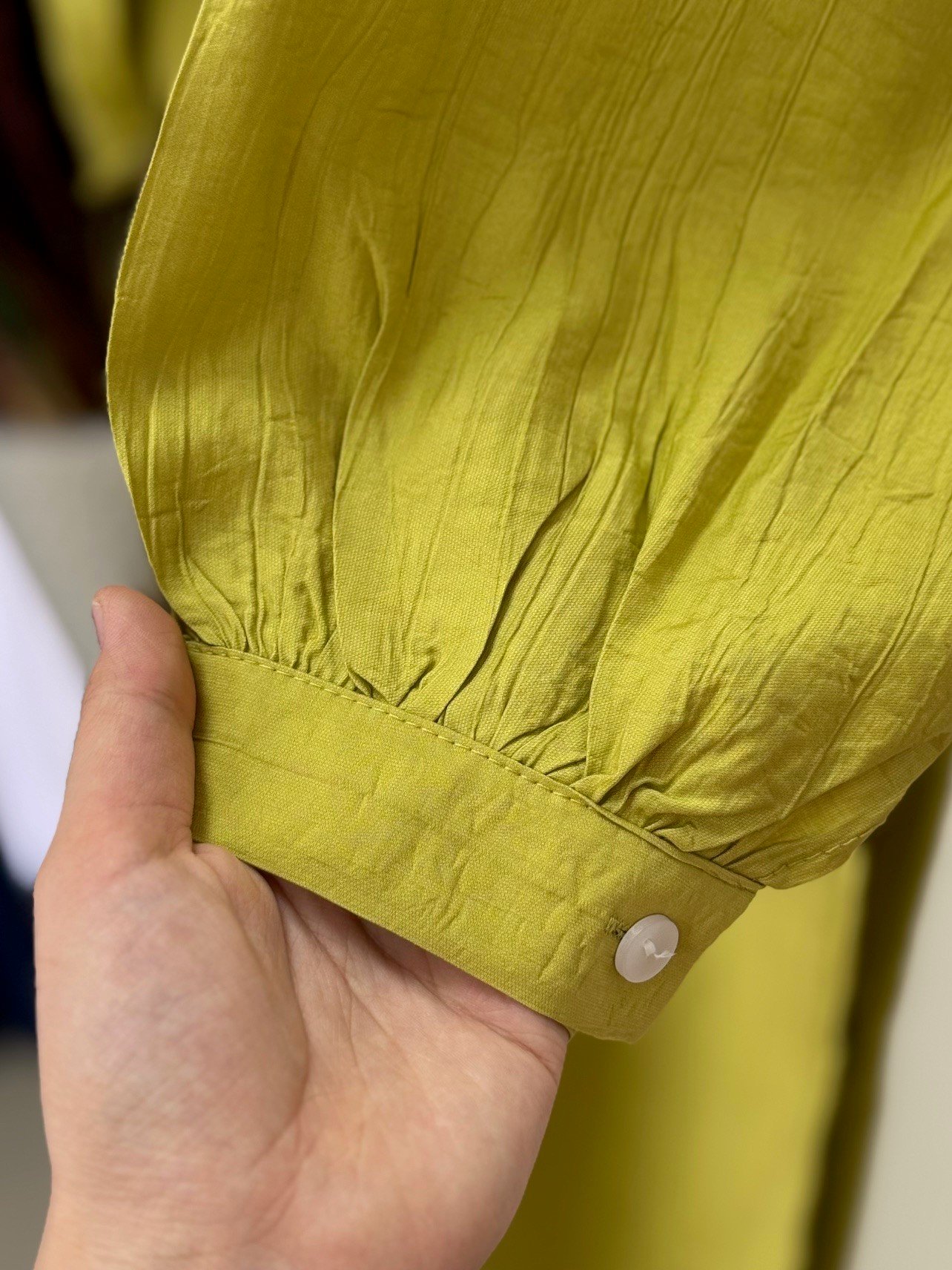 Marira Büzgülü Bağcıklı Uzun Çilek Gömlek-PE262 Yağ Yeşili