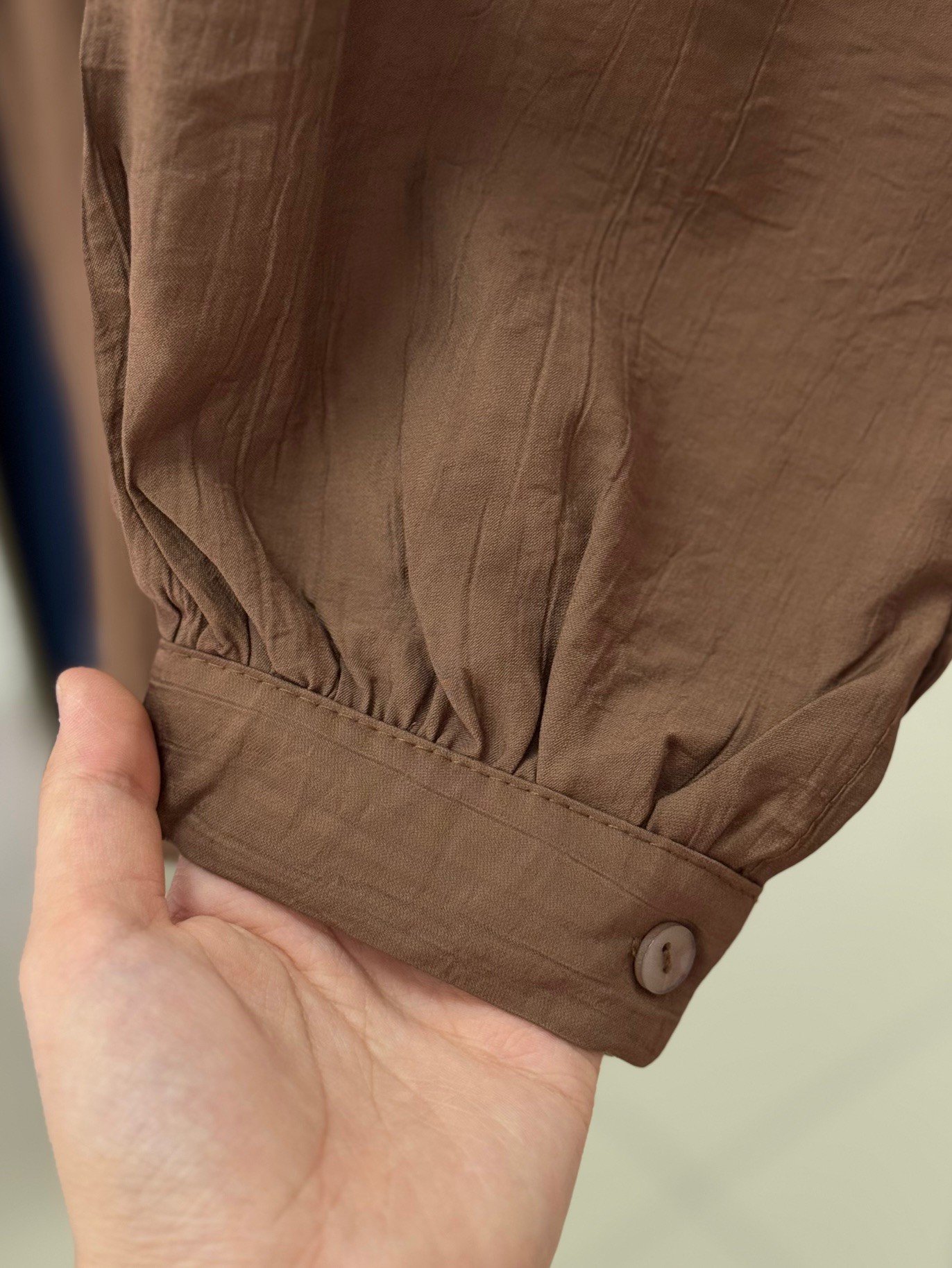 Marira Büzgülü Bağcıklı Uzun Çilek Gömlek-PE262 Kahve