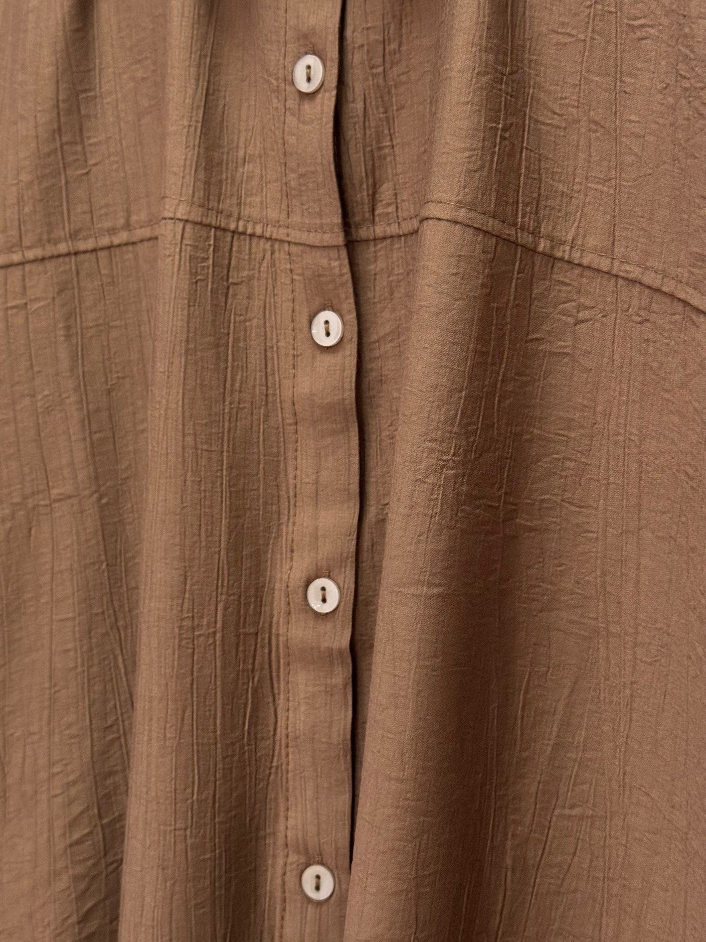 Marira Büzgülü Bağcıklı Uzun Çilek Gömlek-PE262 Kahve