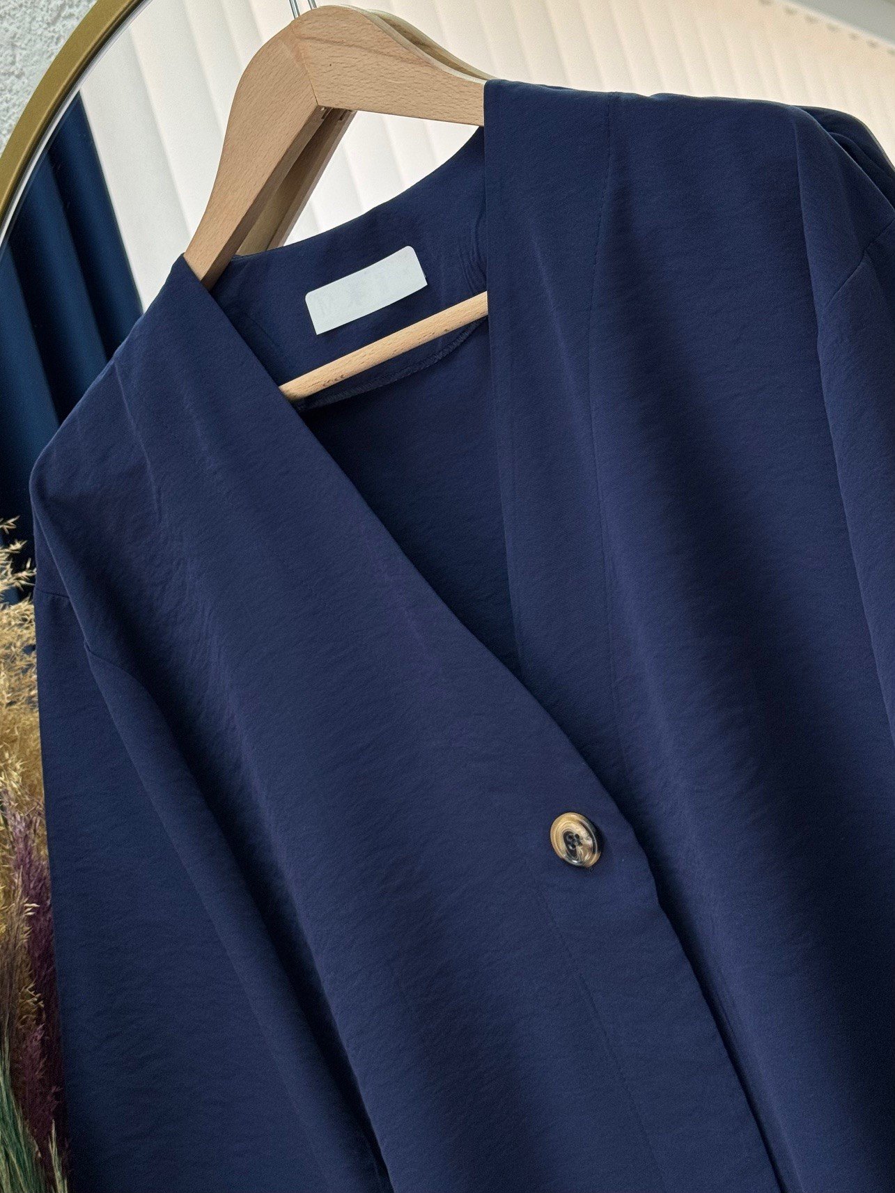 Marola Yırtmaçlı Tek Düğmeli Geniş Kol Ceket-MF215 Lacivert