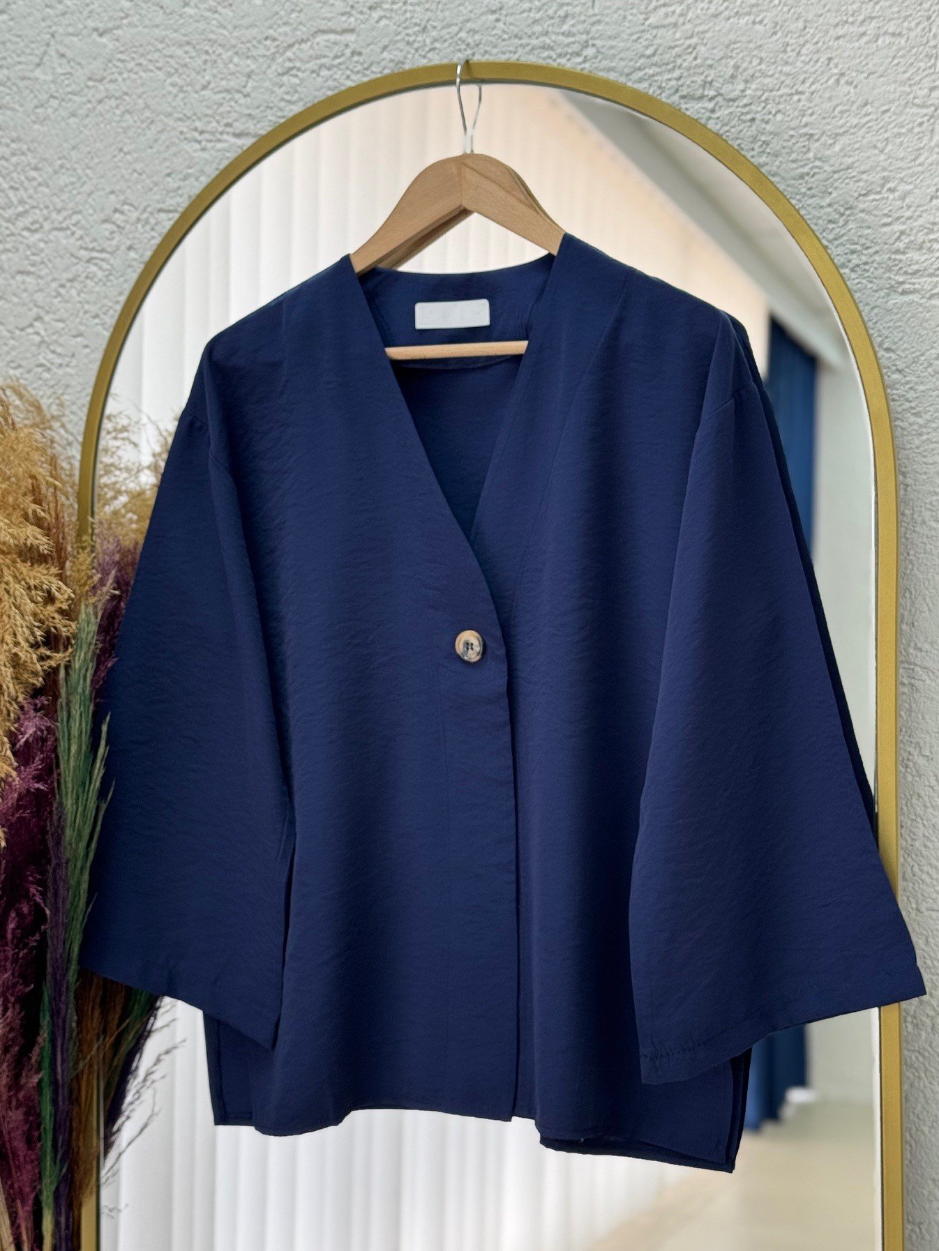 Marola Yırtmaçlı Tek Düğmeli Geniş Kol Ceket-MF215 Lacivert