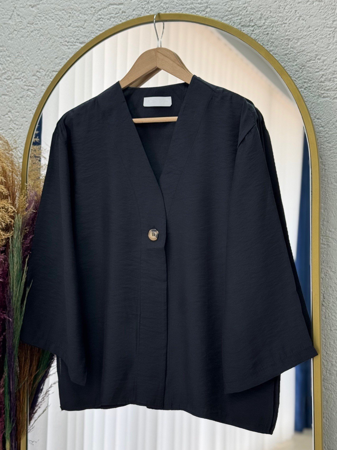 Marola Yırtmaçlı Tek Düğmeli Geniş Kol Ceket-MF215 Siyah