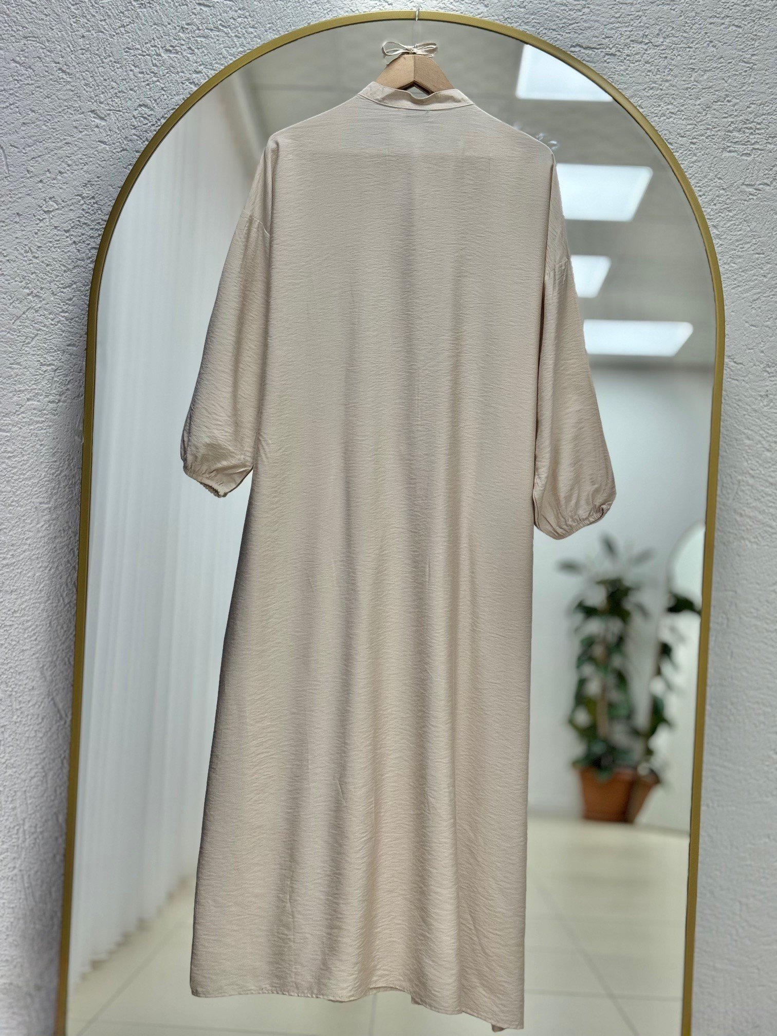Maruna Poplin Pileli Düğmeli Elbise-NA2404 Taş