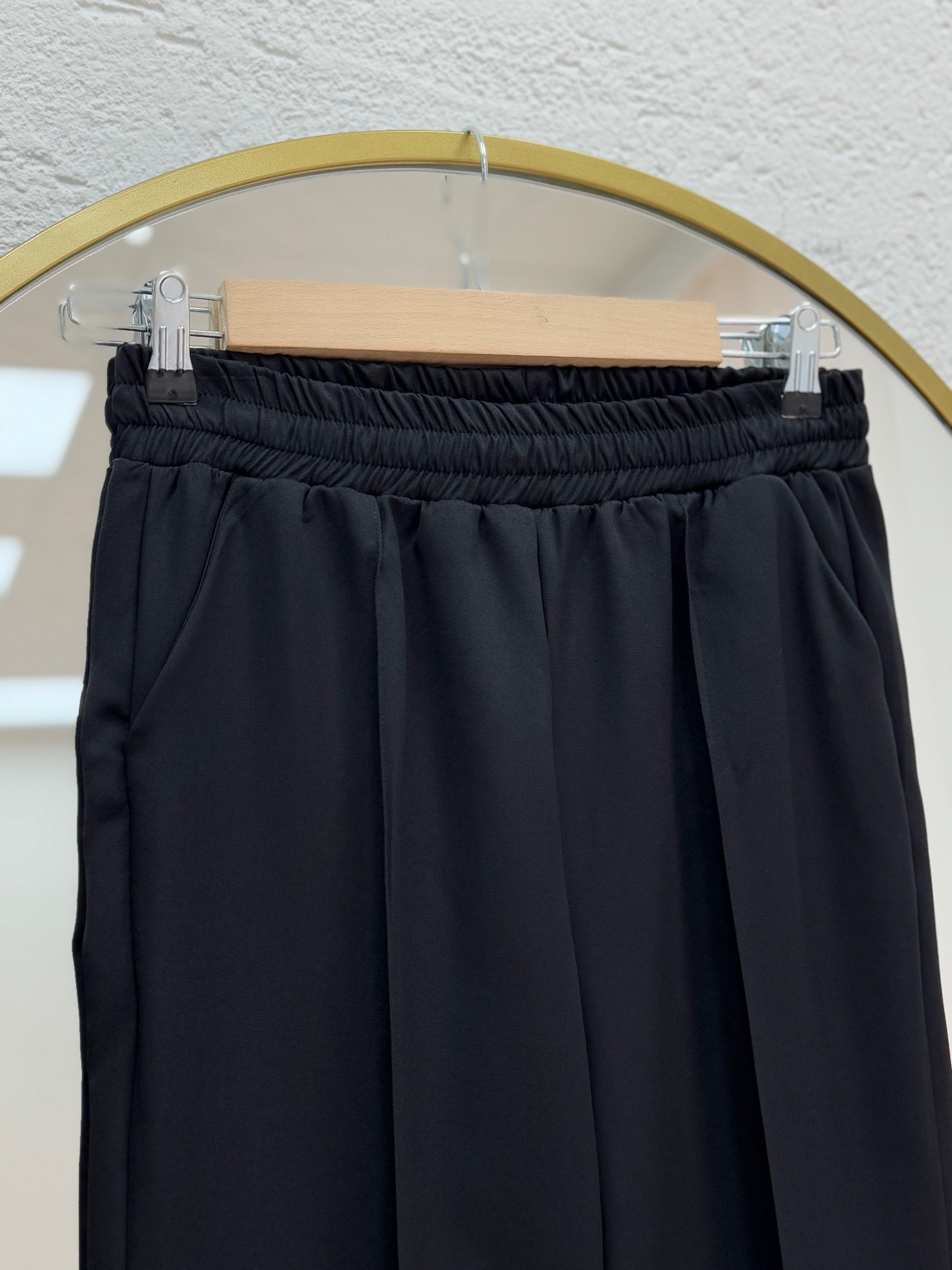 Melena Yandan Çımalı İspanyol Paça Pantolon-Çİ514 Siyah