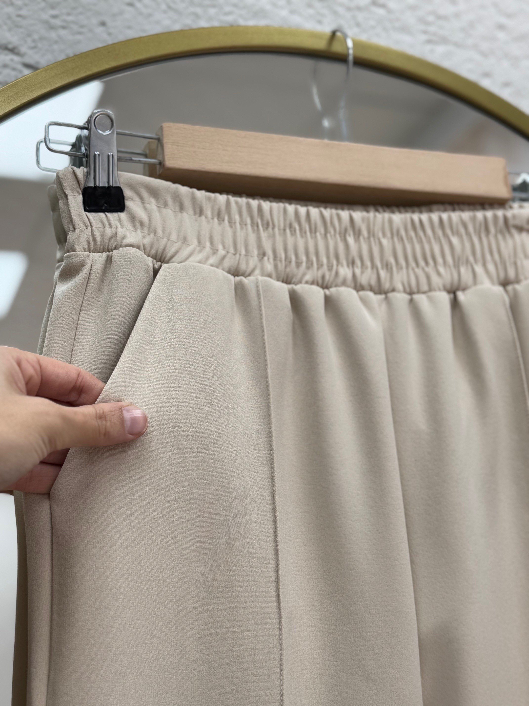 Melena Yandan Çımalı İspanyol Paça Pantolon-Çİ514 Taş