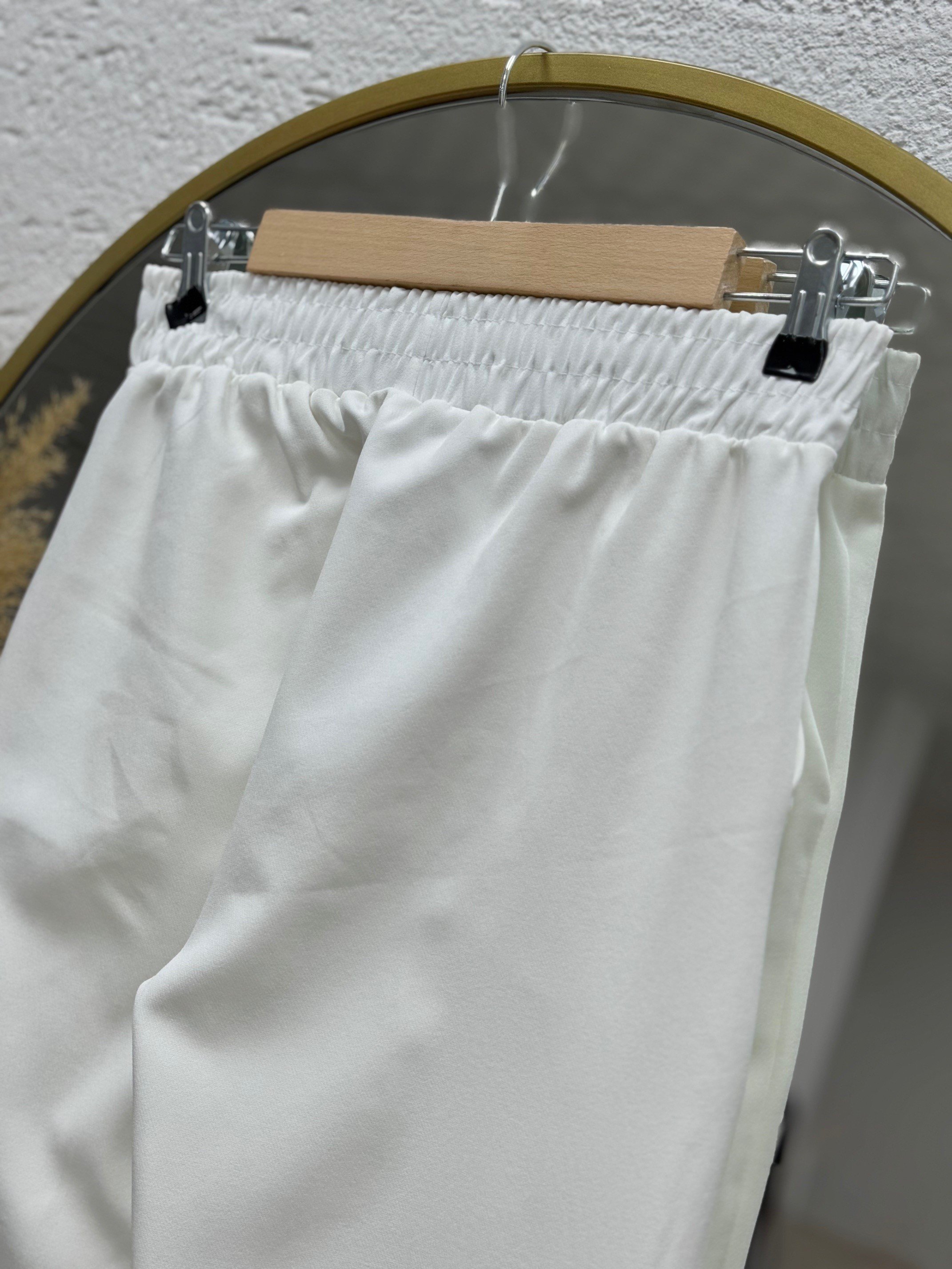 Melena Yandan Çımalı İspanyol Paça Pantolon-Çİ514 Beyaz