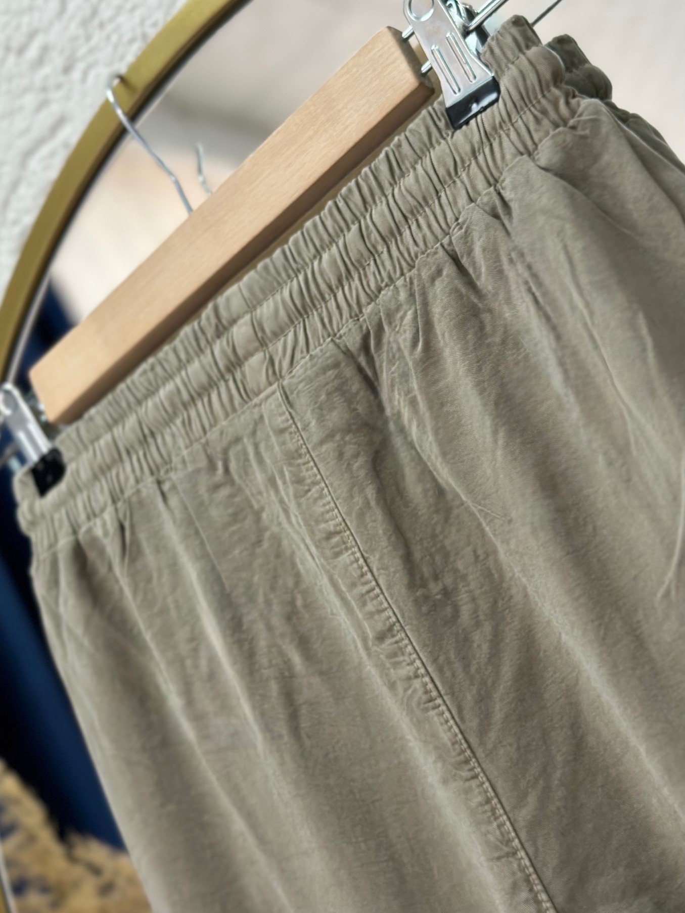 Melora Paça Detaylı Lastikli Keten Pantolon-XE700 Haki