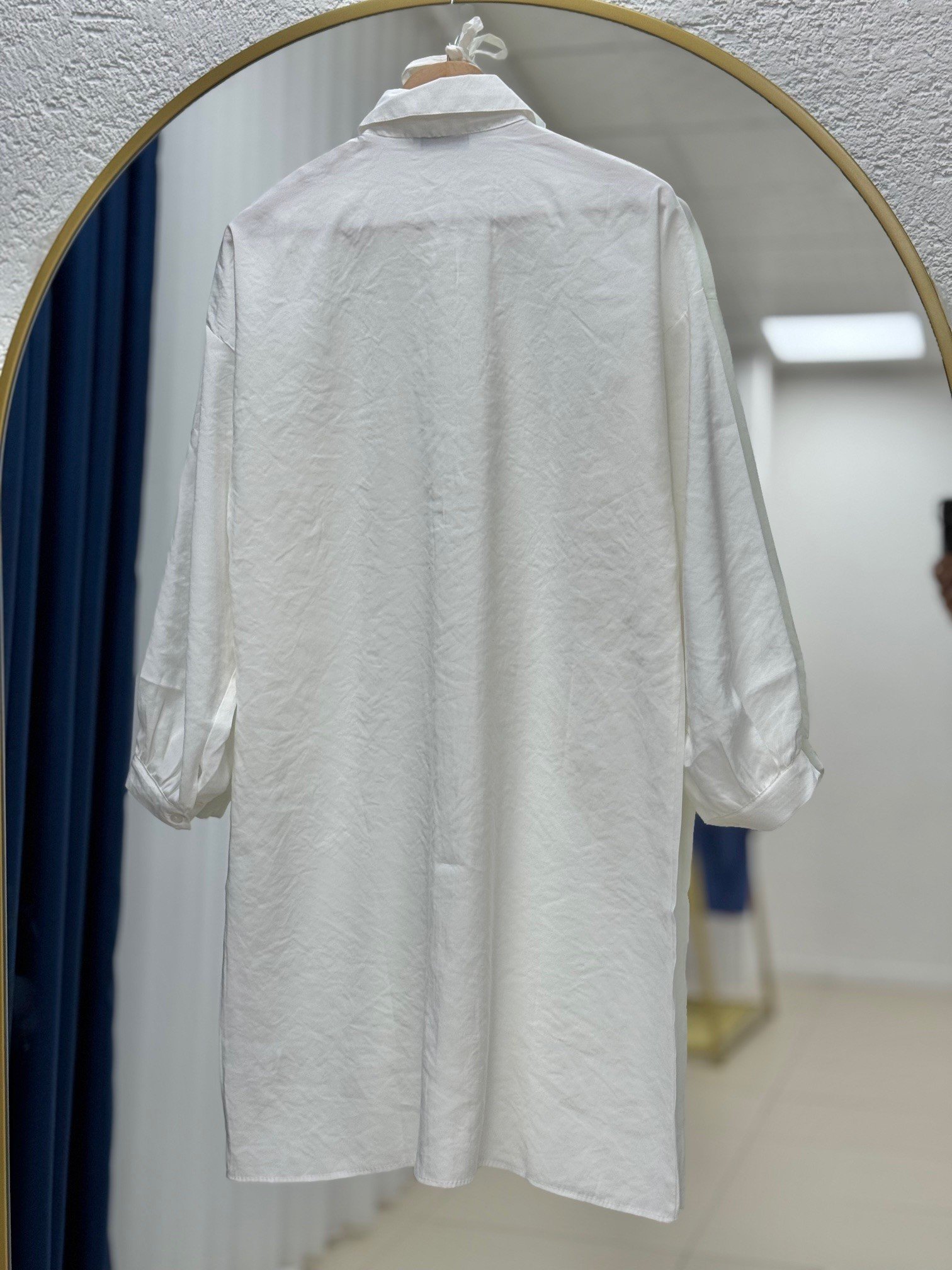 Miresia Bağcıklı Uzun Modal Gömlek-PE261 Beyaz