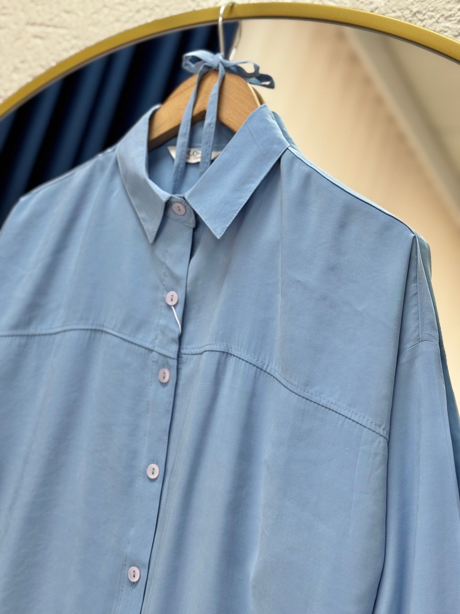 Miresia Bağcıklı Uzun Modal Gömlek-PE261 Bebe Mavisi