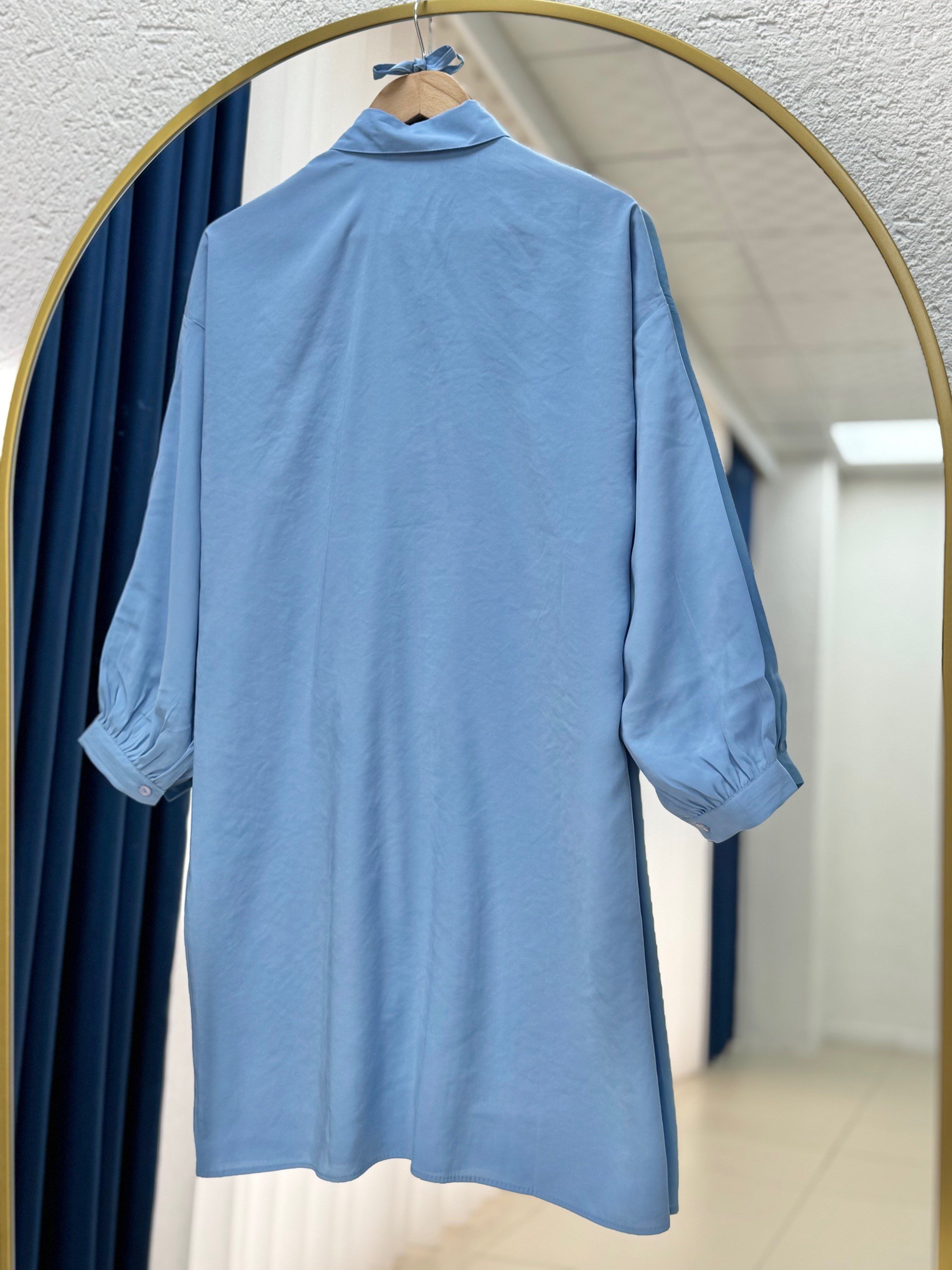 Miresia Bağcıklı Uzun Modal Gömlek-PE261 Bebe Mavisi