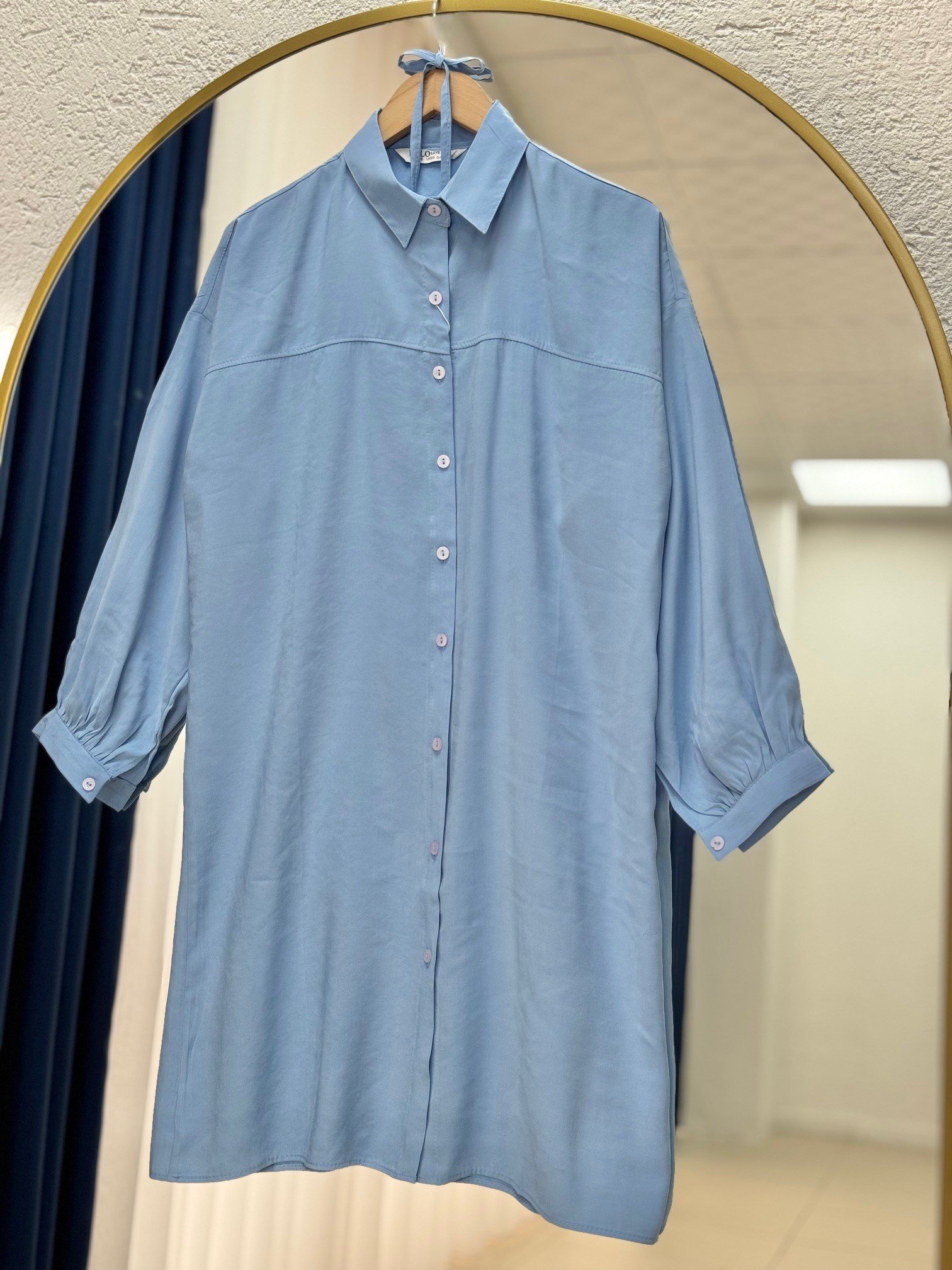 Miresia Bağcıklı Uzun Modal Gömlek-PE261 Bebe Mavisi