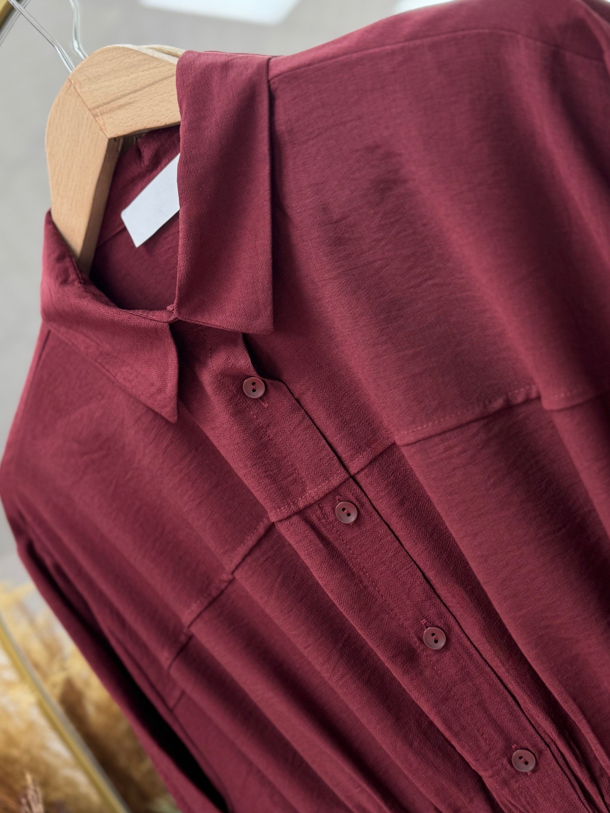 Mireva Yarım Patlı Beli Lastikli Elbise-AS4078 Bordo