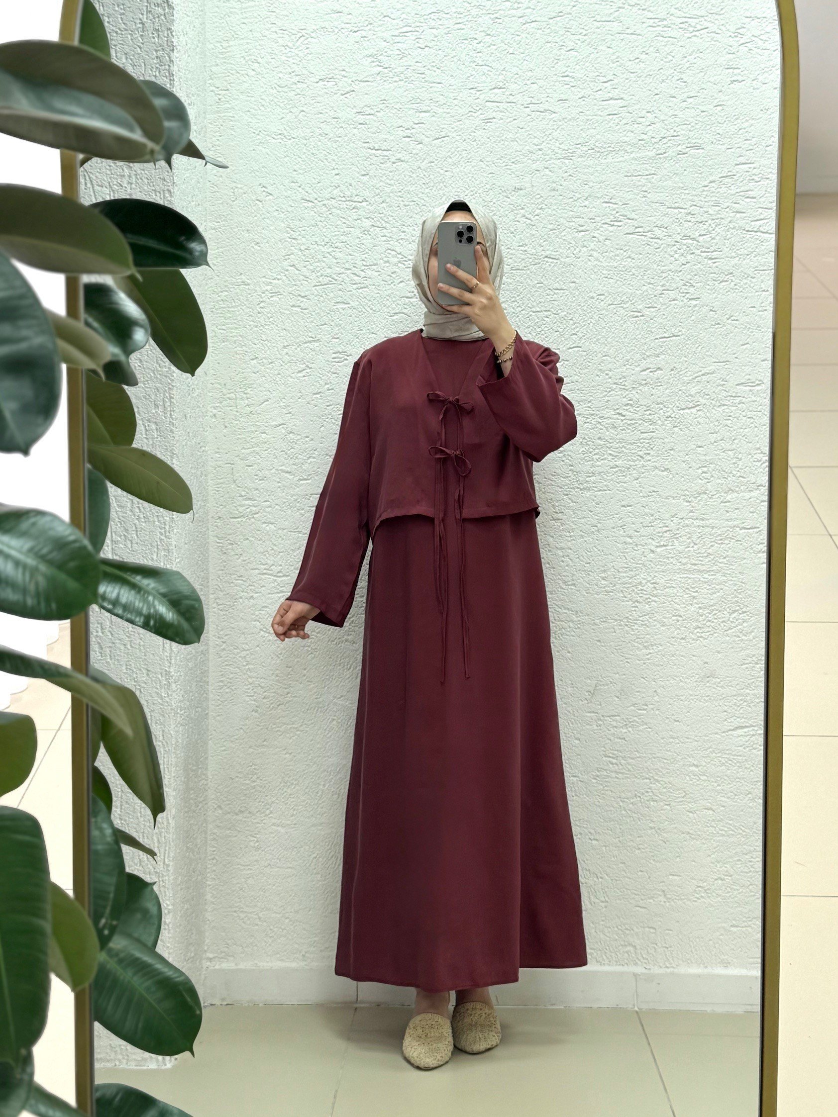 Mirisa Ceketli Bağlamalı Elbise-BN4462 Bordo