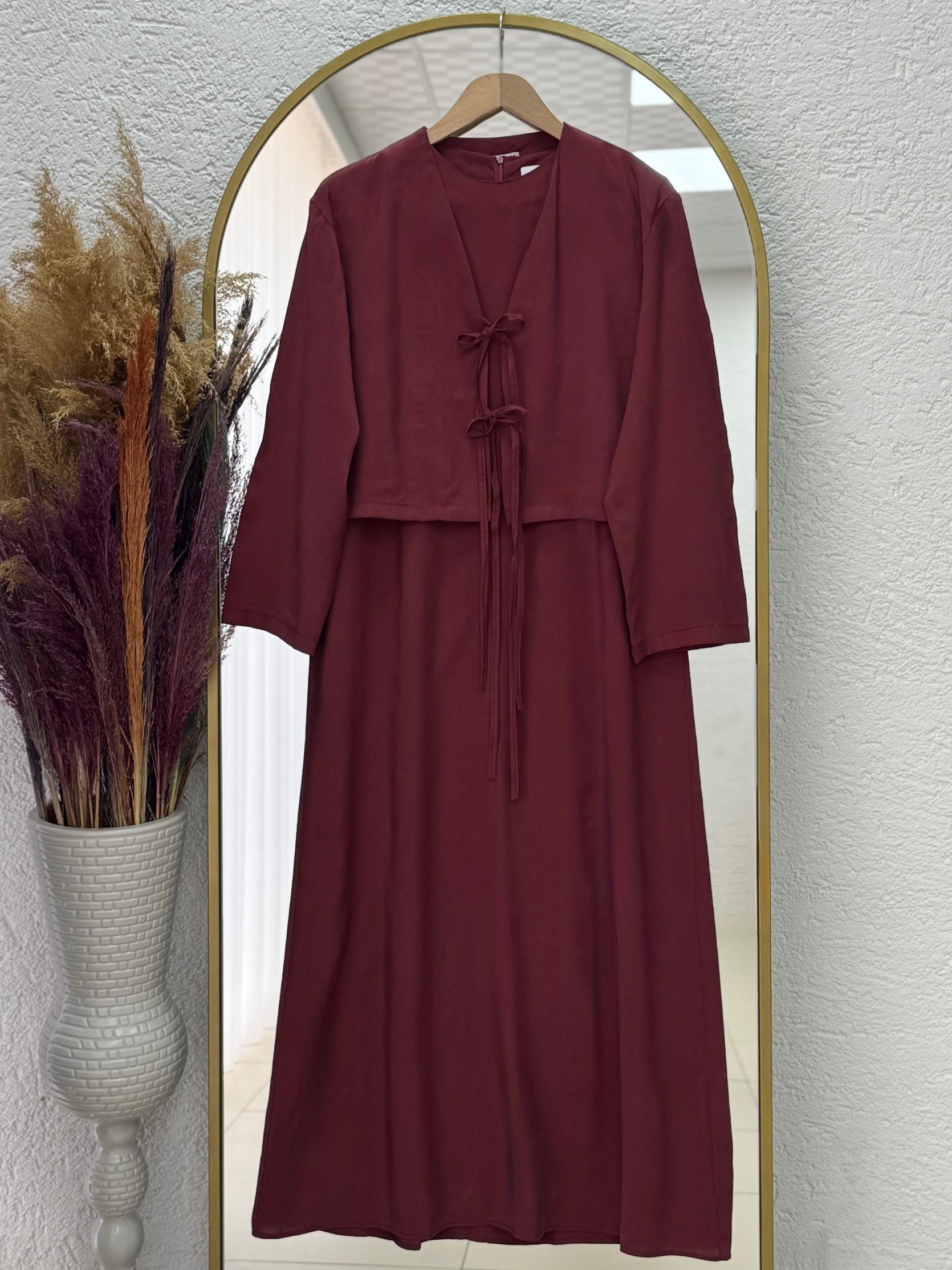 Mirisa Ceketli Bağlamalı Elbise-BN4462 Bordo