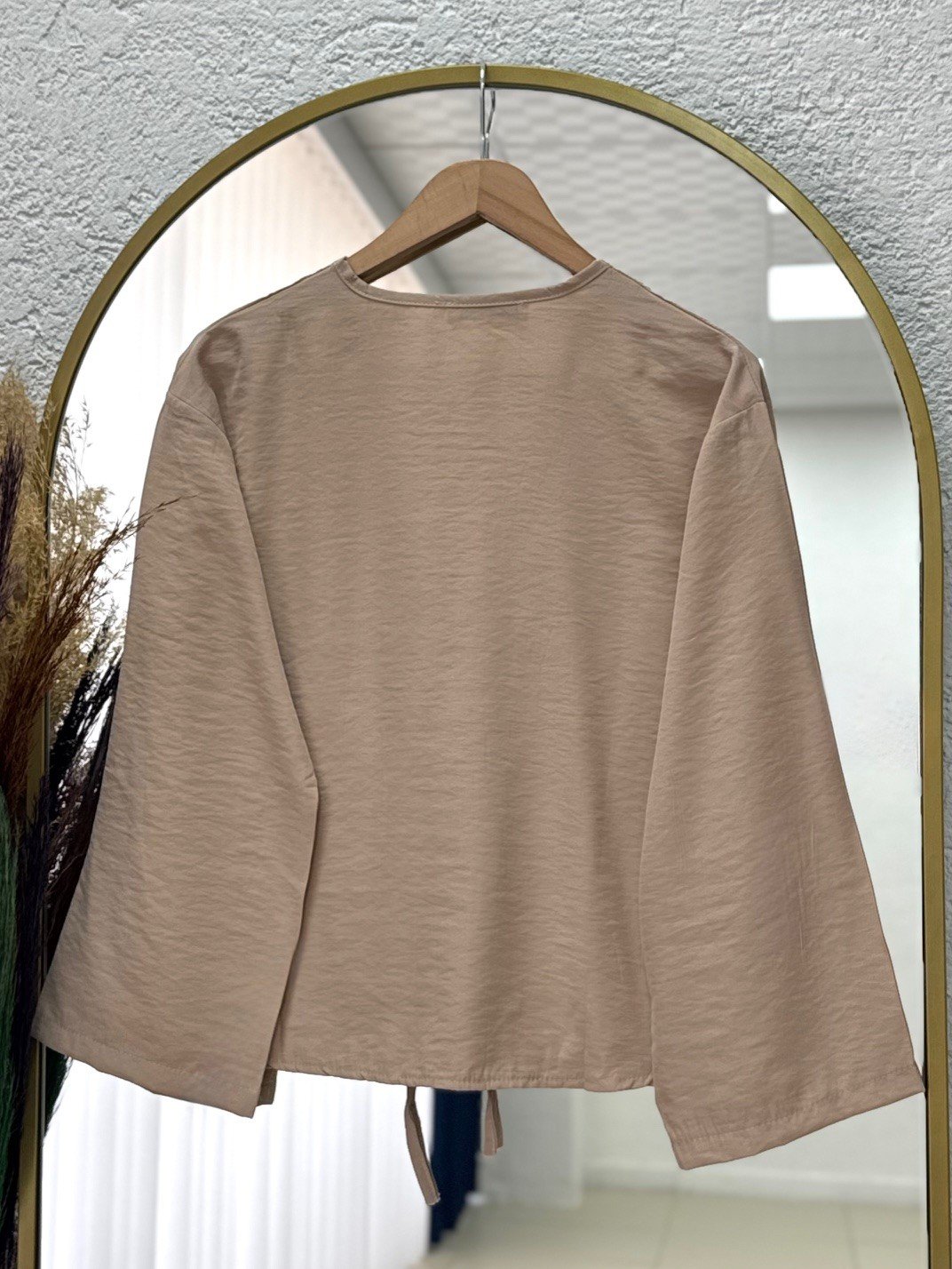 Mironia Önü Bağcıklı Cupra Kısa Kimono-MF212 Vizon