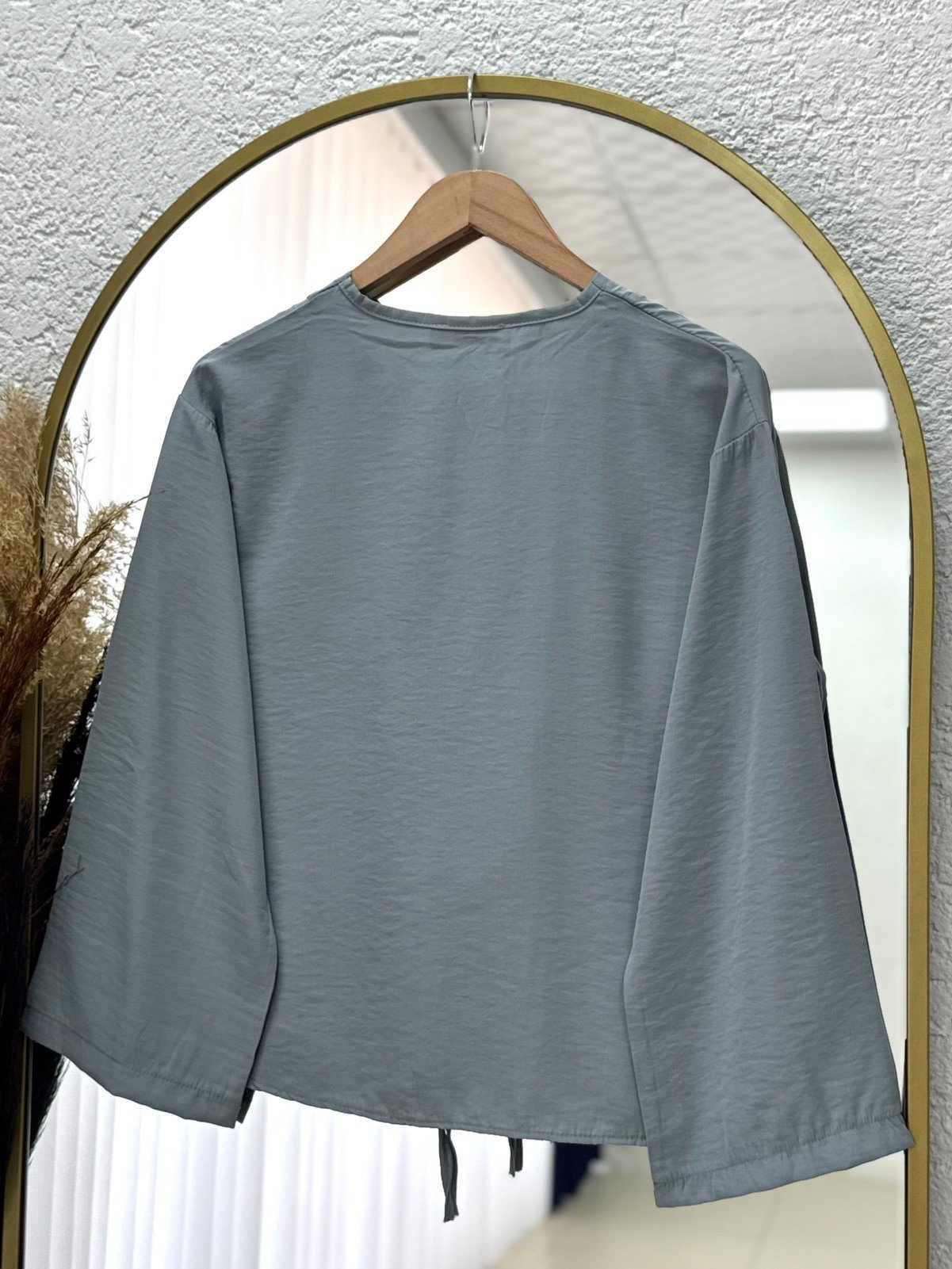 Mironia Önü Bağcıklı Cupra Kısa Kimono-MF212 Gri