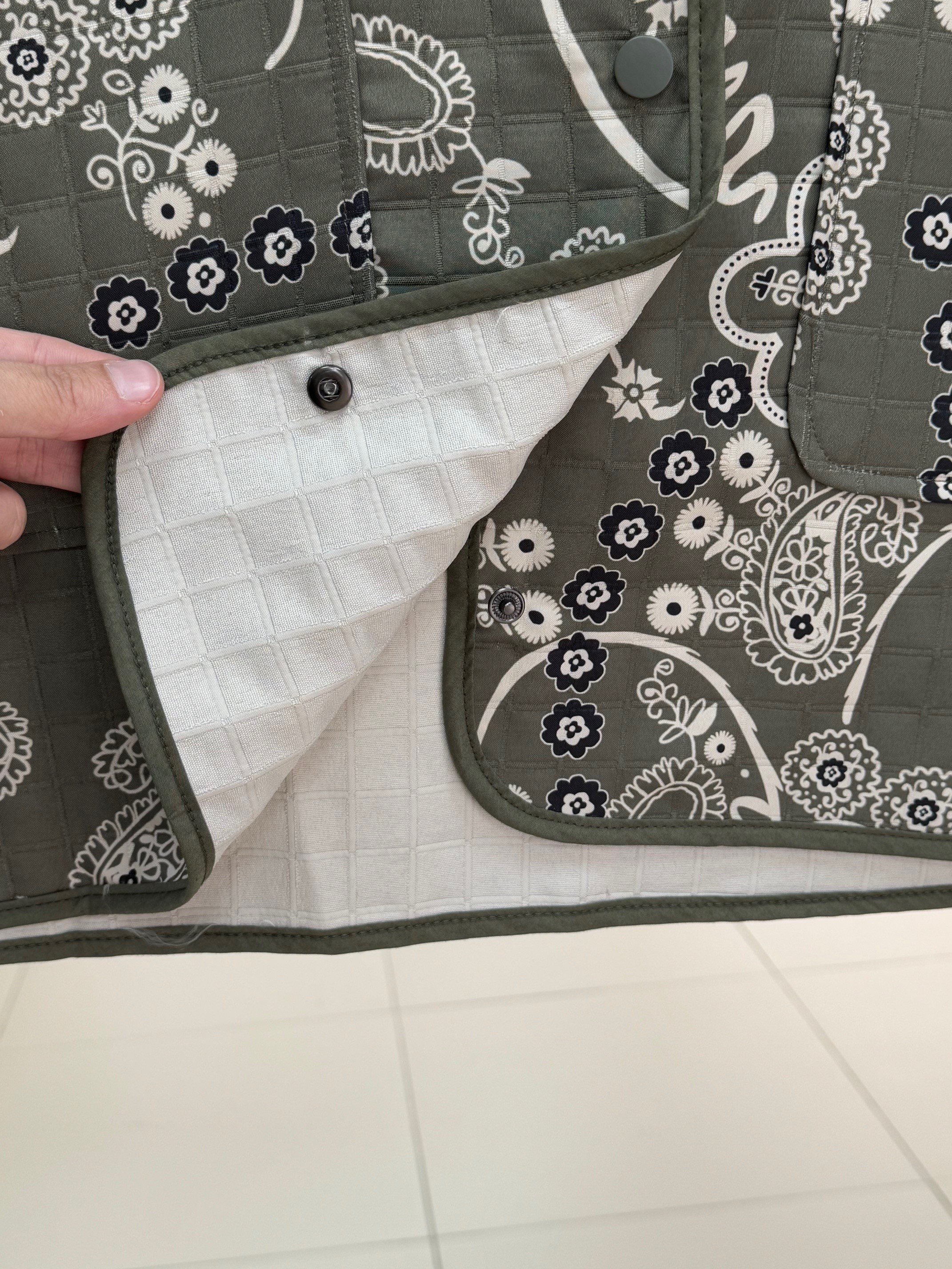 Mosina Etnik Desen Çift Cepli Kapitone Ceket-GS9950 Haki