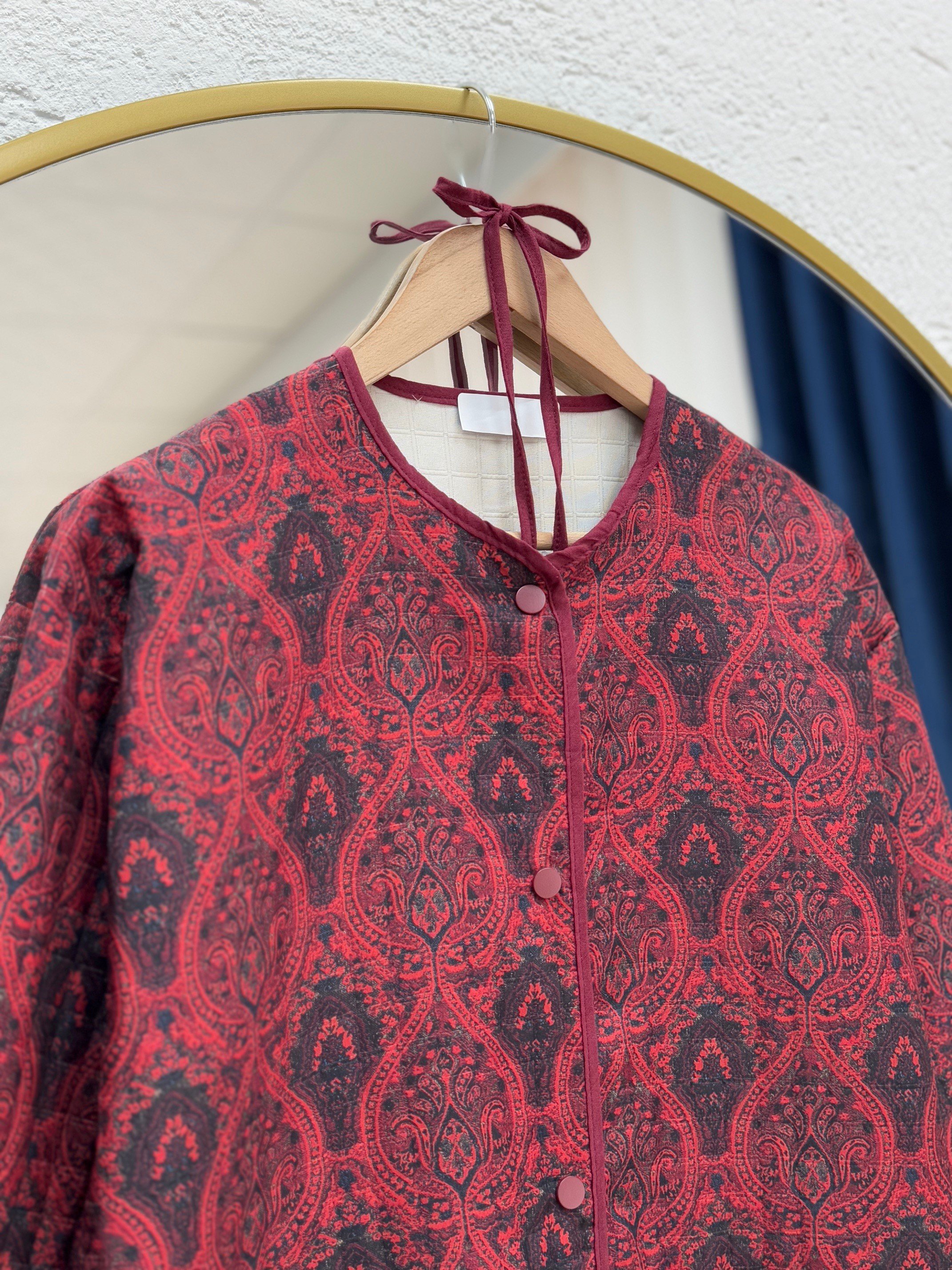 Mosina Etnik Desen Çift Cepli Kapitone Ceket-GS9950 Bordo