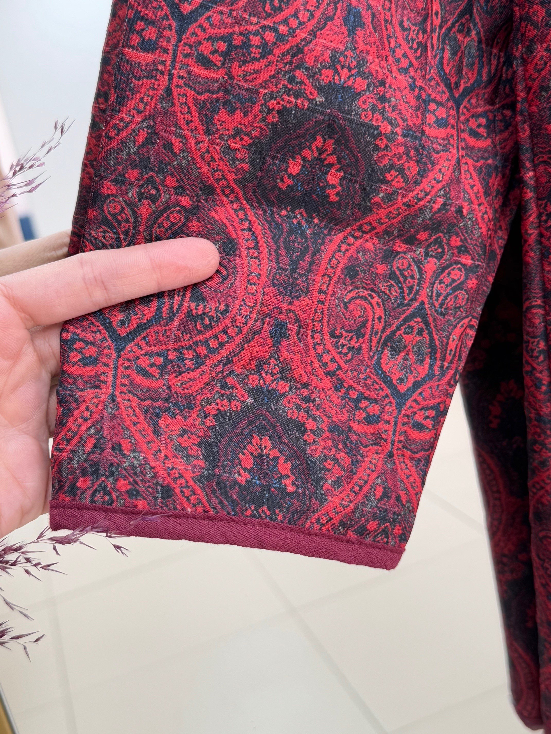 Mosina Etnik Desen Çift Cepli Kapitone Ceket-GS9950 Bordo